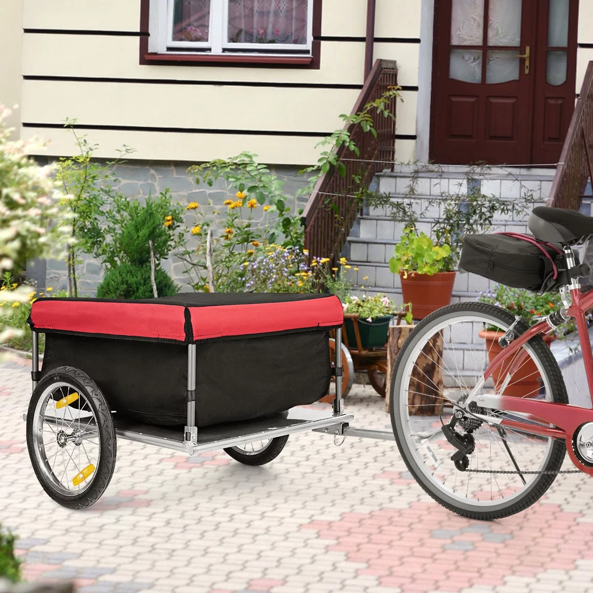 Costway Bike Cargo / Luggage Trailer w/ Folding Frame & Quick Release Wheels Red/Black - Cheap Fitting