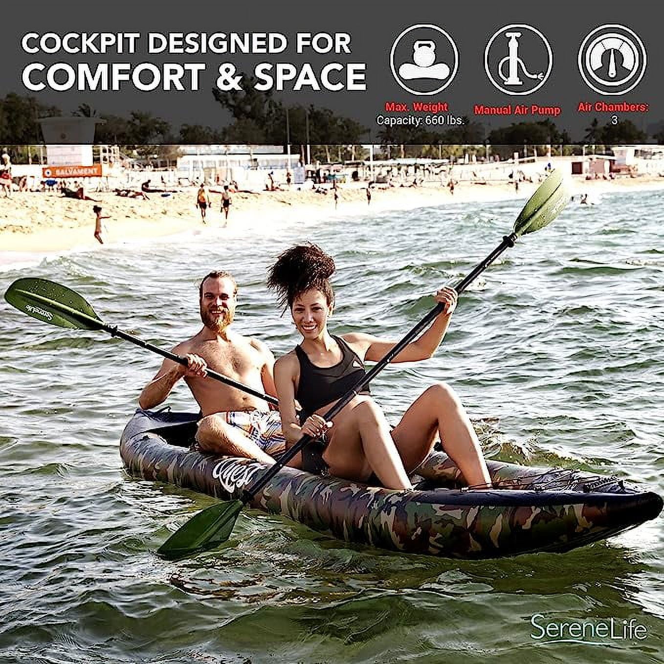 SereneLife 2 Person Inflatable Kayak Double Kayak W/ Aluminum Paddles, Repair Kit Lightweight, Camo - Cheap Fitting