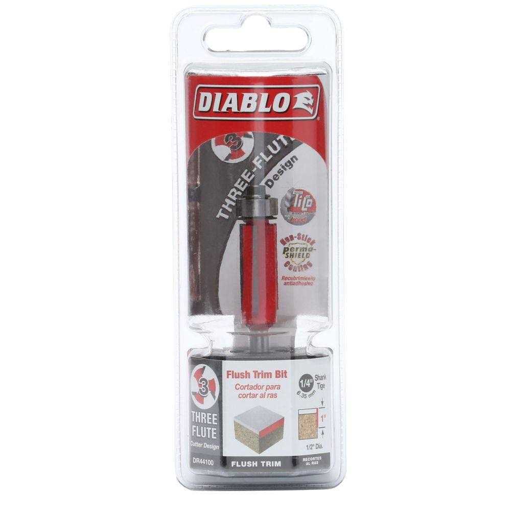 Diablo 1/2 in. D X 2-13/16 in. L Carbide Flush Trim Router Bit DR44100 - Cheap Fitting