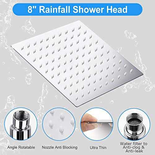 kaqinu Shower Head 8 Inch High Pressure Rainfall Shower Head / Handheld Showerhead Combo with 11 Inch Extension Arm - Cheap Fitting