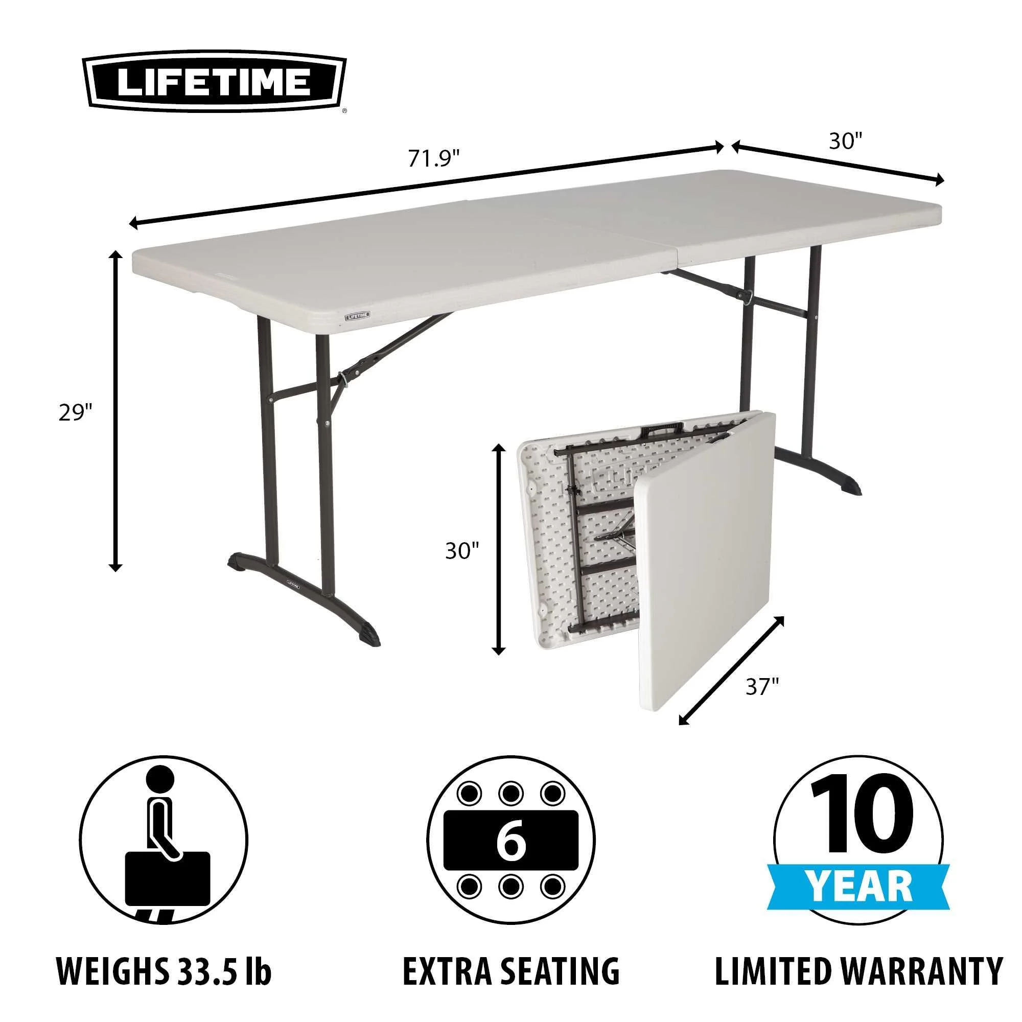 Lifetime 6 Foot Rectangle Fold-in-Half Table, Indoor/Outdoor Commercial Grade, Almond (80382) - Cheap Fitting