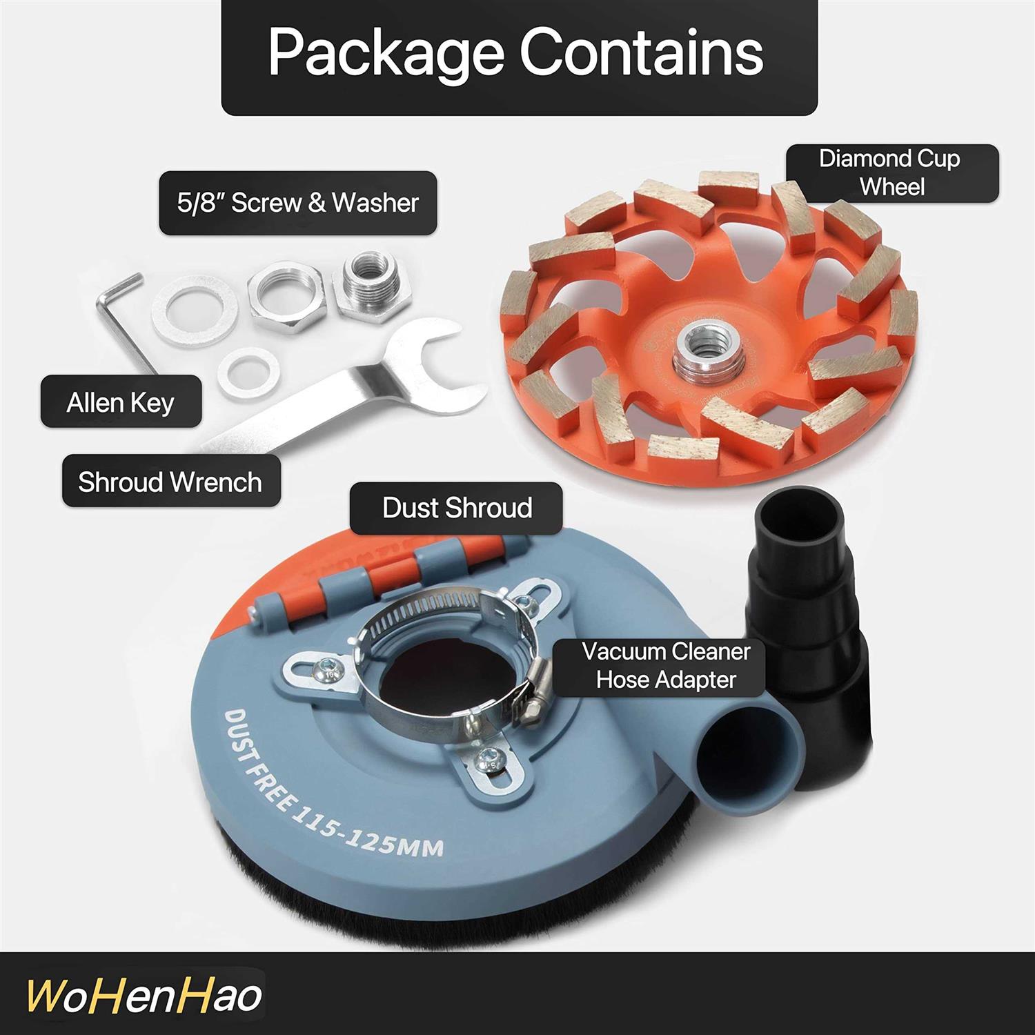 Wohenhao Dust Shroud for Angle Grinder 4.5-5 inch + Diamond Grinding Cup Wheel 5 inch - Cheap Fitting