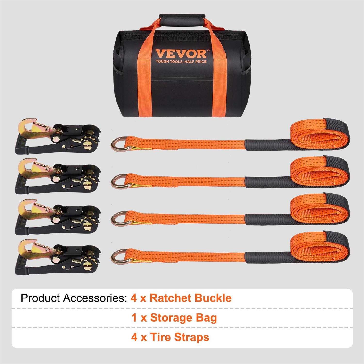 VEVOR Ratchet Tie Down Straps Kit Lasso Style 2 x 120 Tire Straps - Cheap Fitting