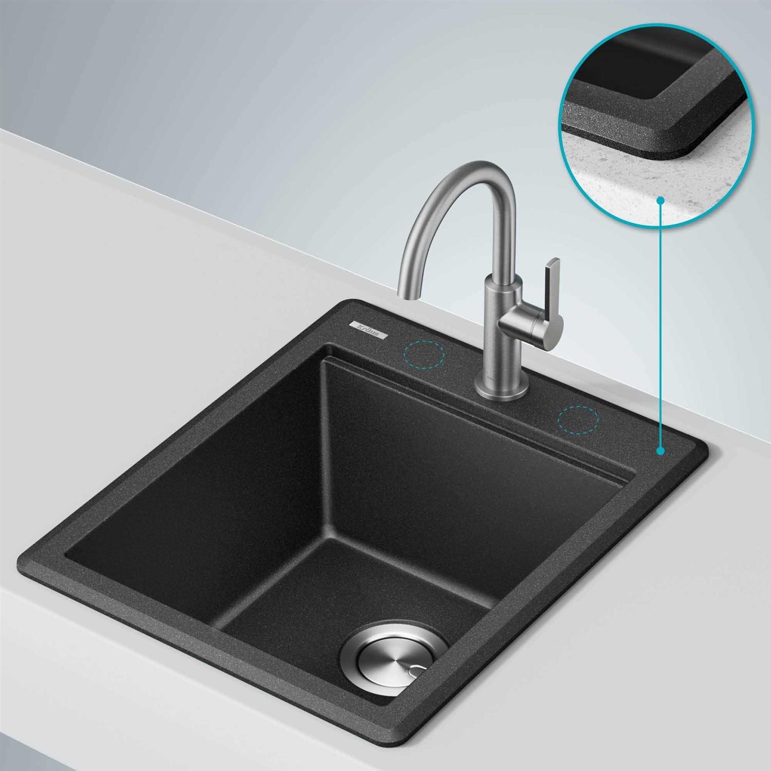 Kraus KGTW12-18MBL 18 in. Bellucci Granite Composite Workstation Drop-in Top Mount Single Bowl Kitchen Bar Sink with Accessories - Cheap Fitting