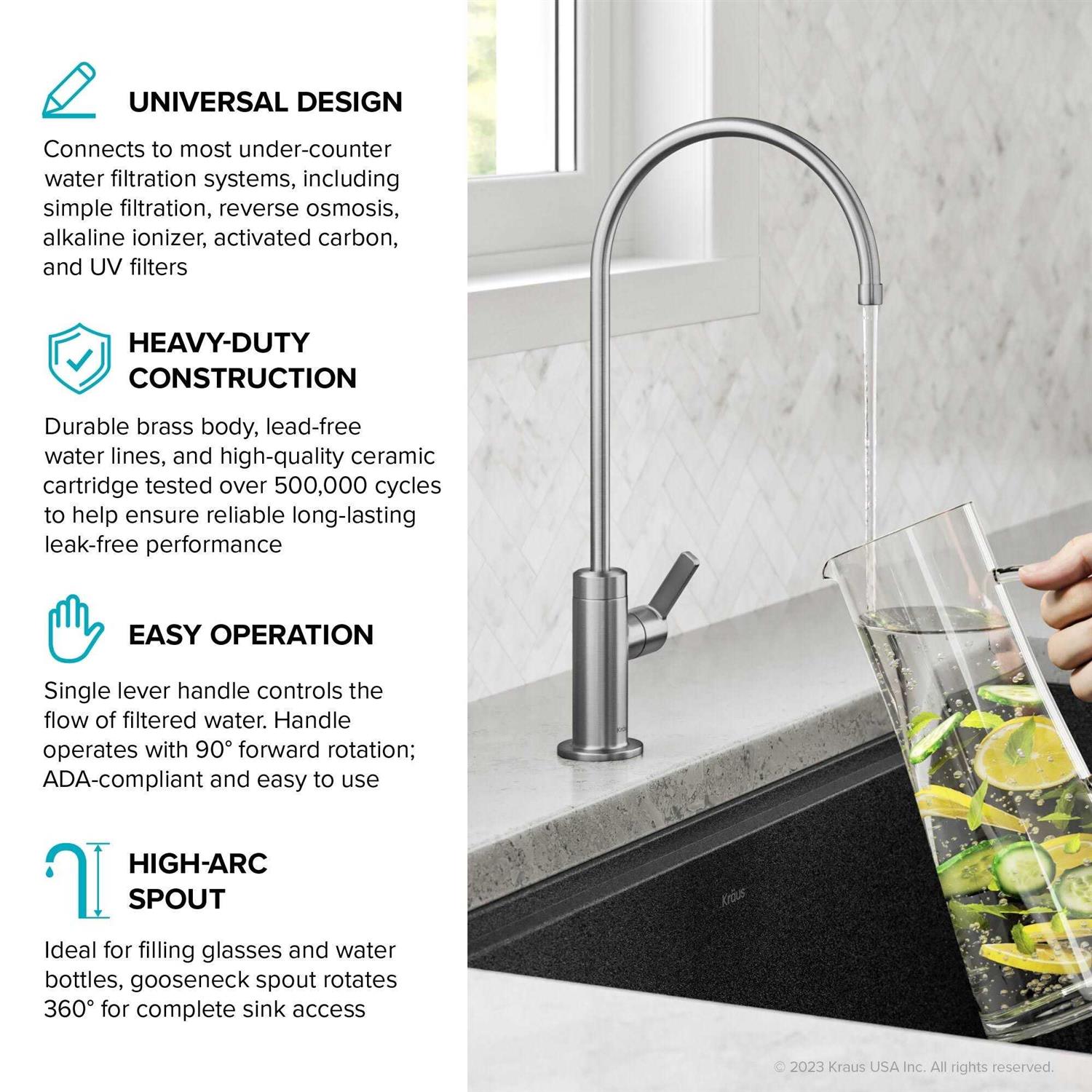 Kraus Oletto Single Handle Drinking Water Filter Faucet for Reverse Osmosis or Water Filtration System FF-103BB - Cheap Fitting