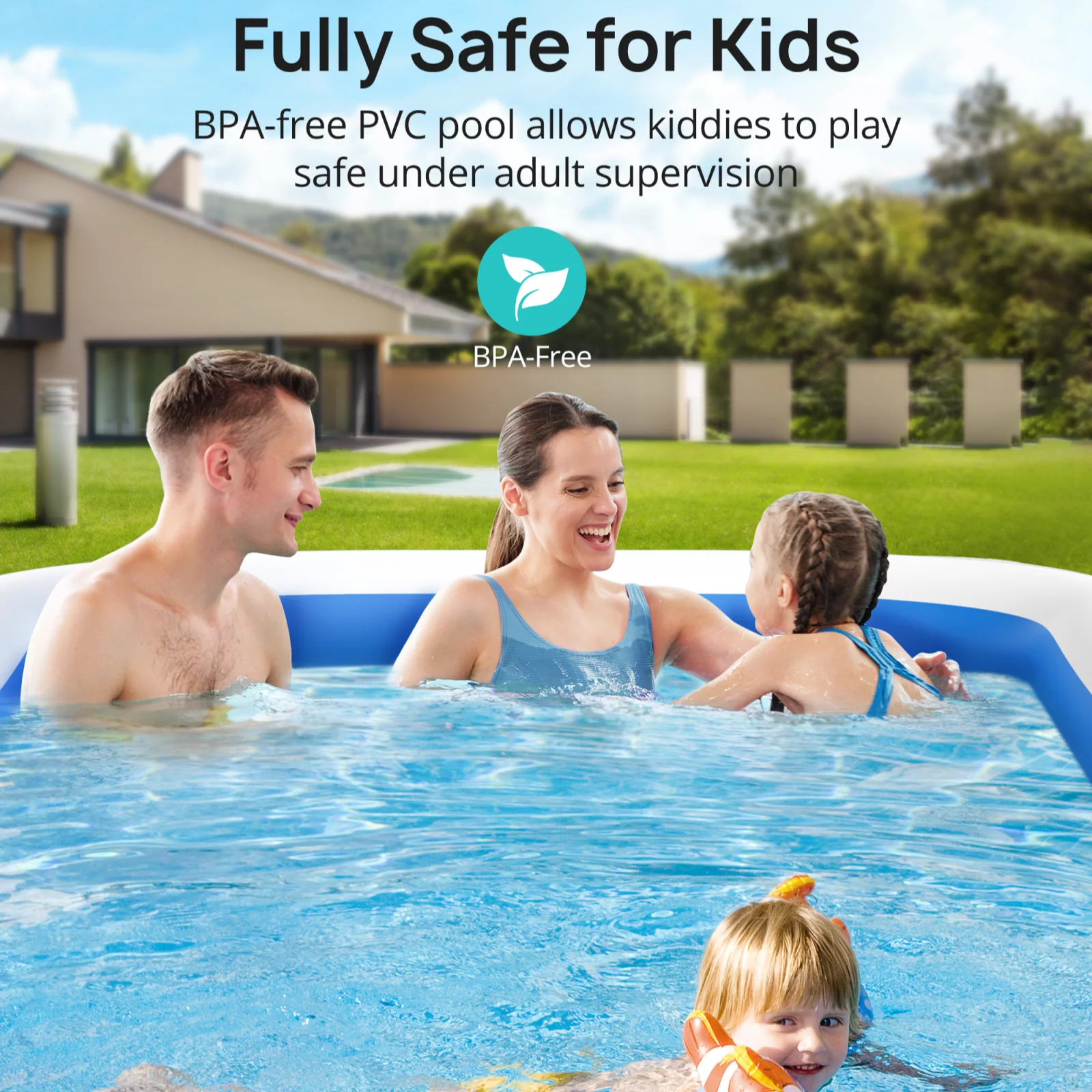 Evajoy Inflatable Swimming Pools, 119'' x 72'' x 20'' Blow Up Swimming Pools, Kiddie Pool Large Size Thickened Blow Up Swimming Pools Play Center for Kids Children Family Outdoor Garden Backyard - Cheap Fitting