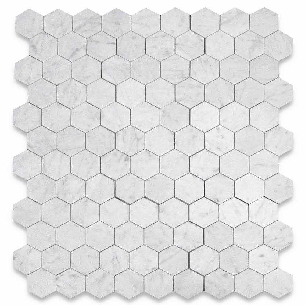 Marble Online 4 Hexagon Carrara White Venato Marble Mosaic Tile Honed Wall Floor - Cheap Fitting