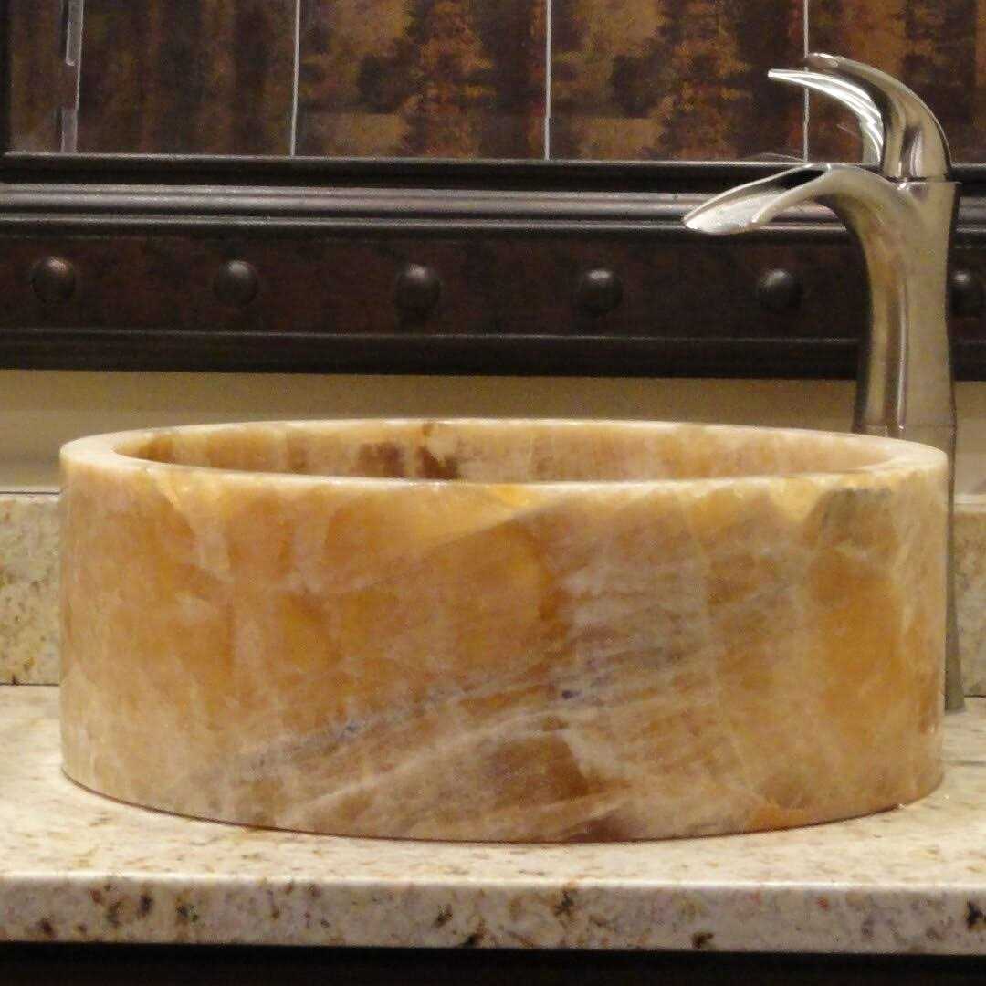 TashMart Cylindrical Natural Stone Vessel Sink - Cheap Fitting