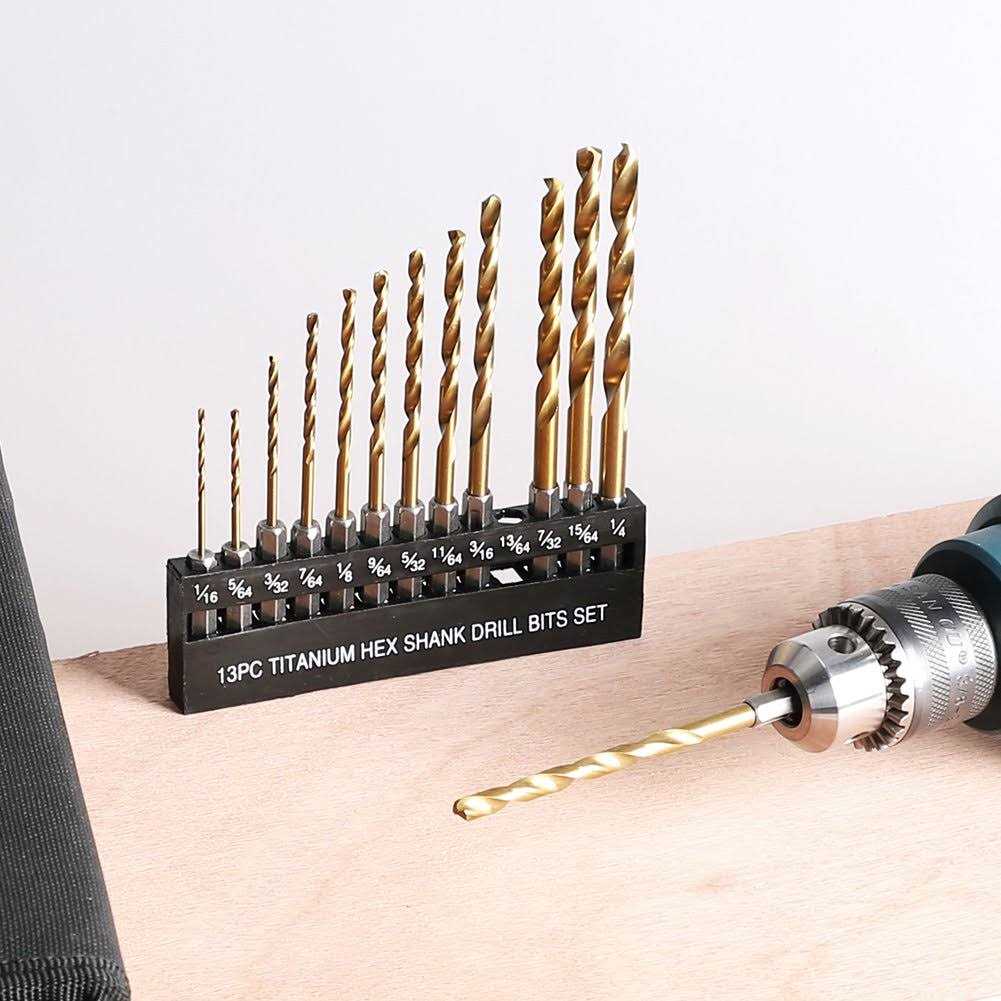 Comoware Titanium Twist Drill Bit Set 13 Pcs Hex Shank High Speed Steel For Wood Plastic Aluminum Alloy - Cheap Fitting