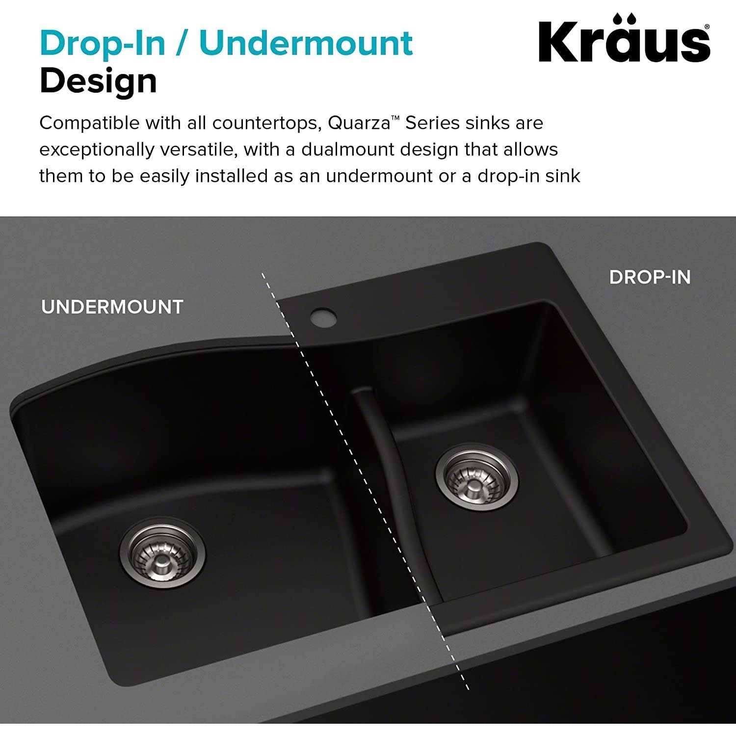 Kraus Quarza 33 Dual Mount 60/40 Double Bowl Granite Kitchen Sink KGD-442 - Cheap Fitting