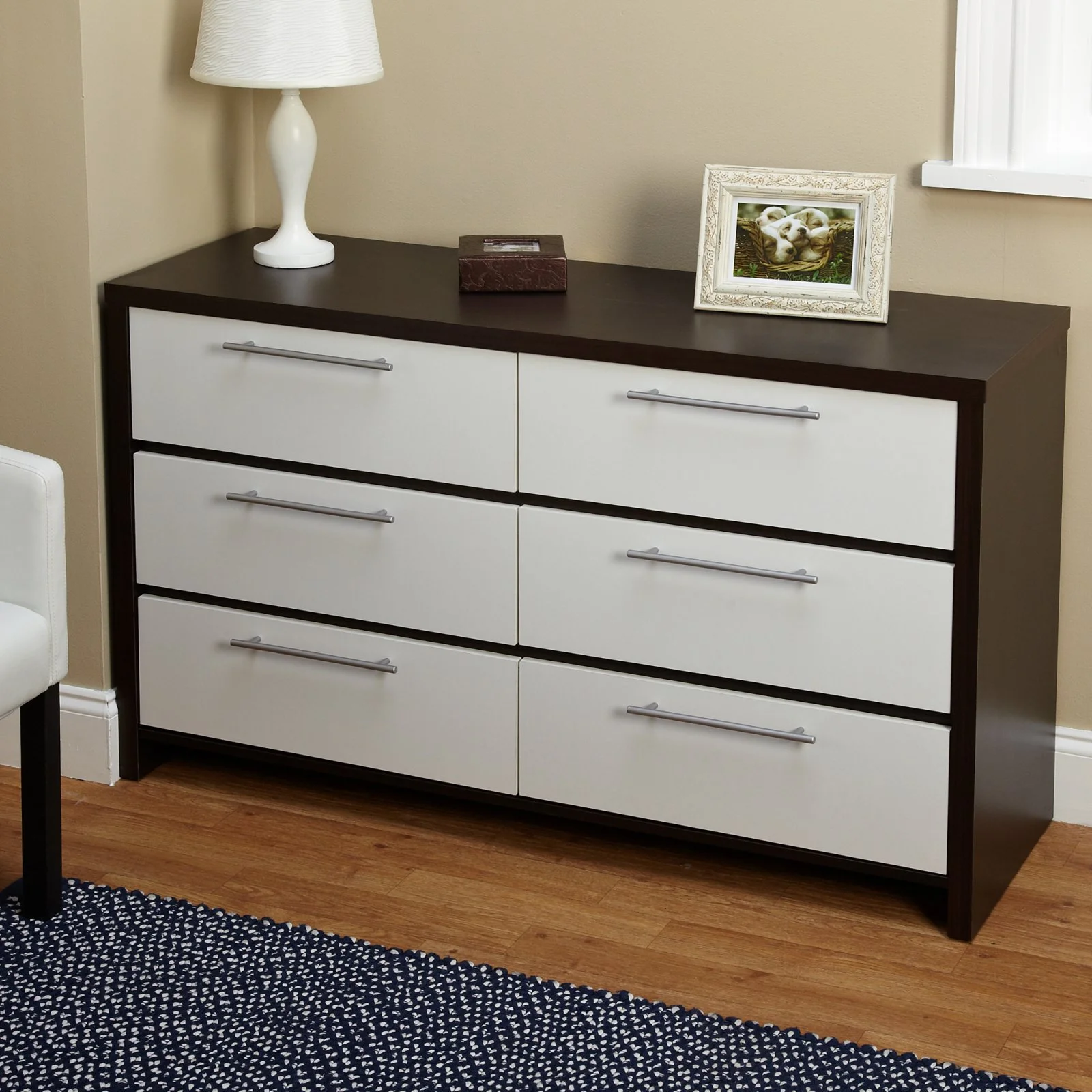 TMS Ava 6-Drawer Contemporary Chest, White/Espresso - Cheap Fitting