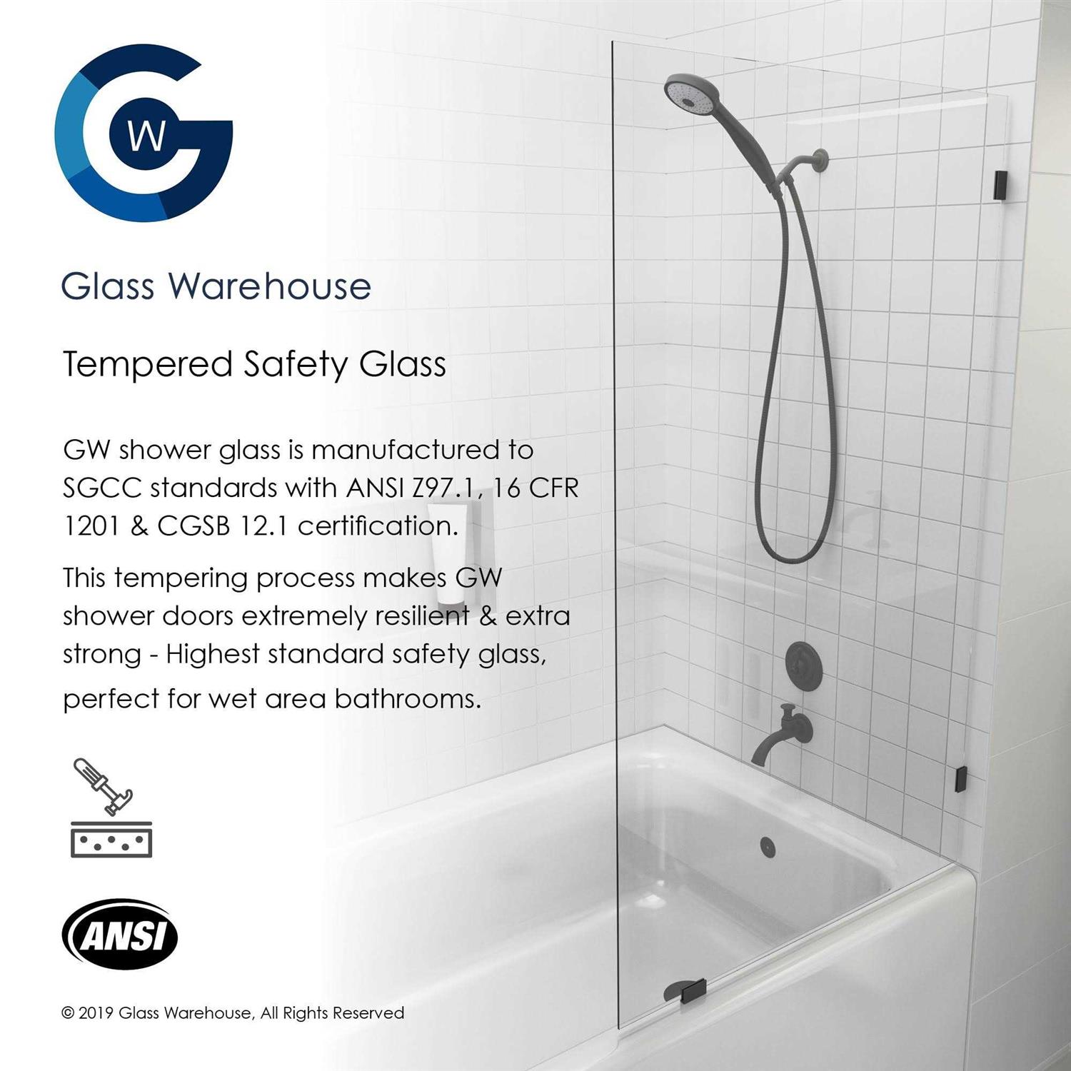 Glass Warehouse 58.25 x 26.5 Frameless Shower Bath Fixed Panel GW-BF-26.5-ORB - Cheap Fitting