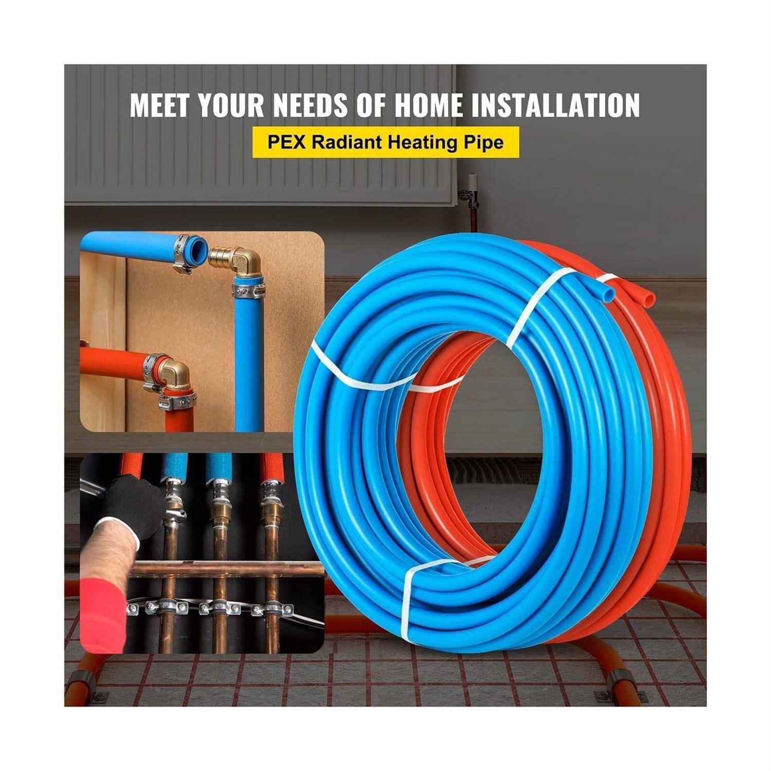 Happybuy PEX Tubing Pipe 2 Rolls of 1/2 Inch X 100 Feet PEX Tubing Non Oxygen Barrier Radiant Floor PEX Pipe Radiant Heat Floor Heating Plumbing - Cheap Fitting