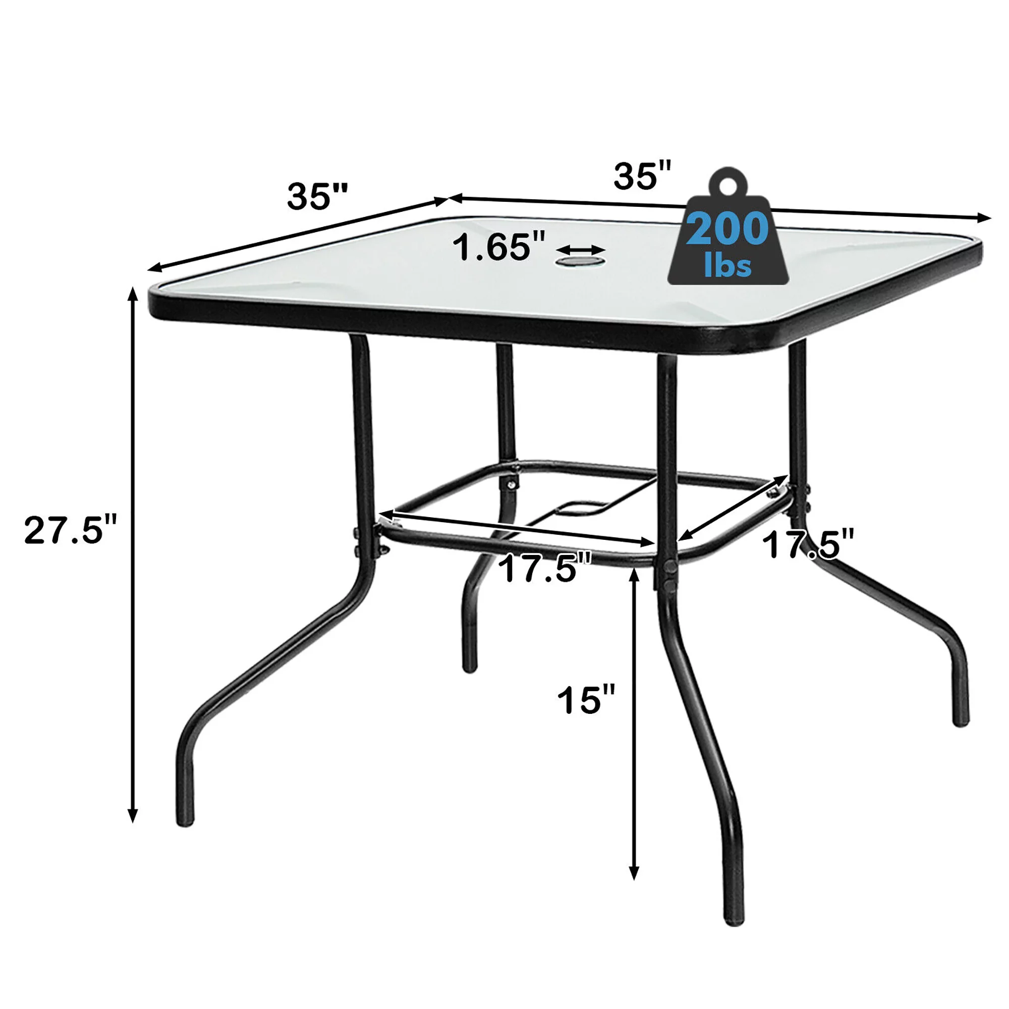 Gymax 35'' Patio Dining Square Tempered Glass Table w/ Umbrella Hole Backyard - Cheap Fitting