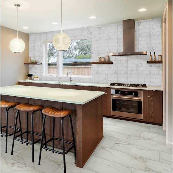 Florida Tile Home Collection Michelangelo Calacatta Rectified 12 in. x 24 in. Porcelain Floor and Wall Tile - Cheap Fitting