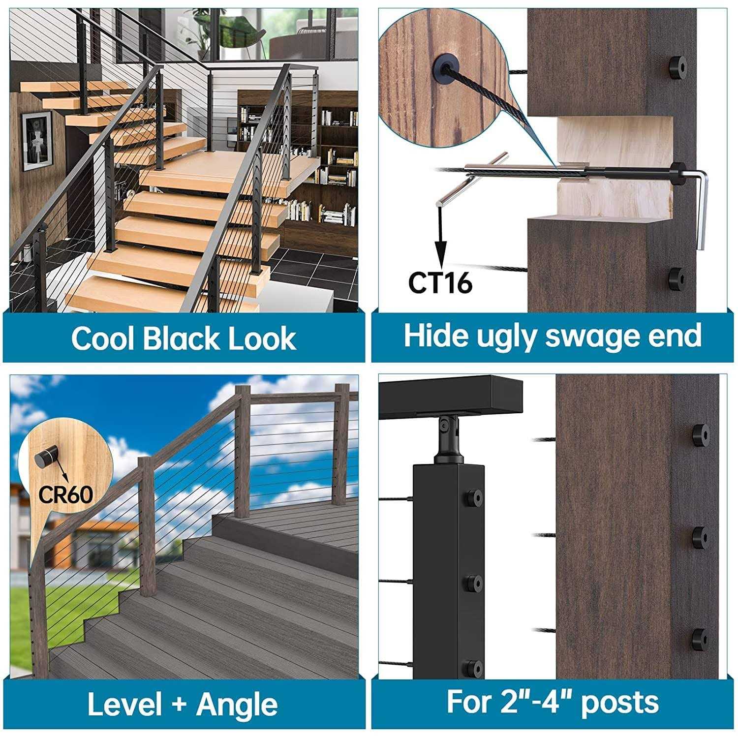 Muzata 1/8 Black Invisible Cable Railing Tensioner - Cheap Fitting