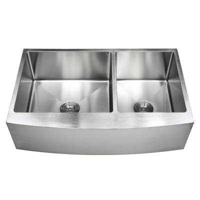 36 Inch Stainless Steel Curved Front Farm Apron 60/40 Double Bowl Kitchen Sink 15mm Radius Design – 16 Gauge - Cheap Fitting