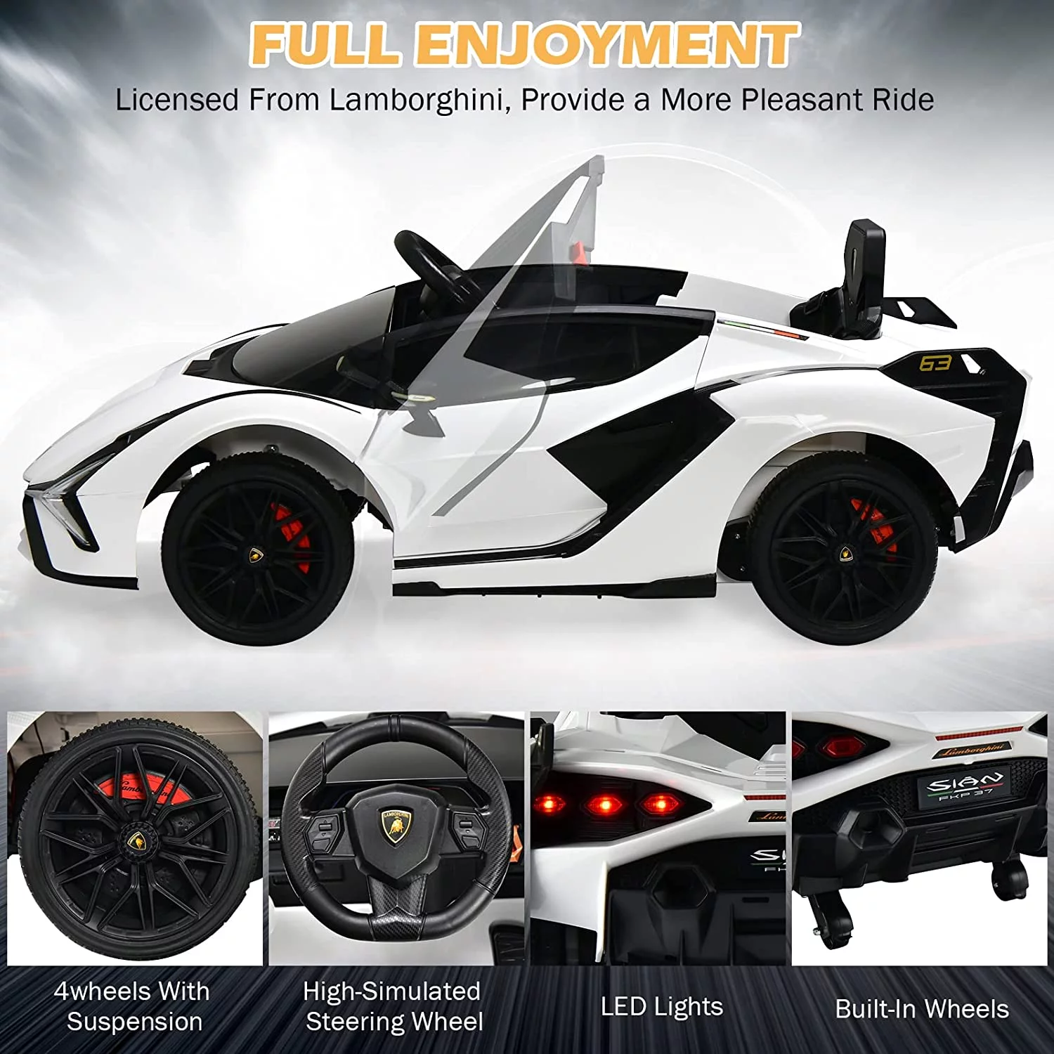 OLAKIDS 12V Licensed Lamborghini Sian Kids Ride On Car with Parent Remote Control, Spring Suspension, MP3 Player, Electric Toy Roadster Carbon Fiber Textured for Toddler (Black) - Cheap Fitting
