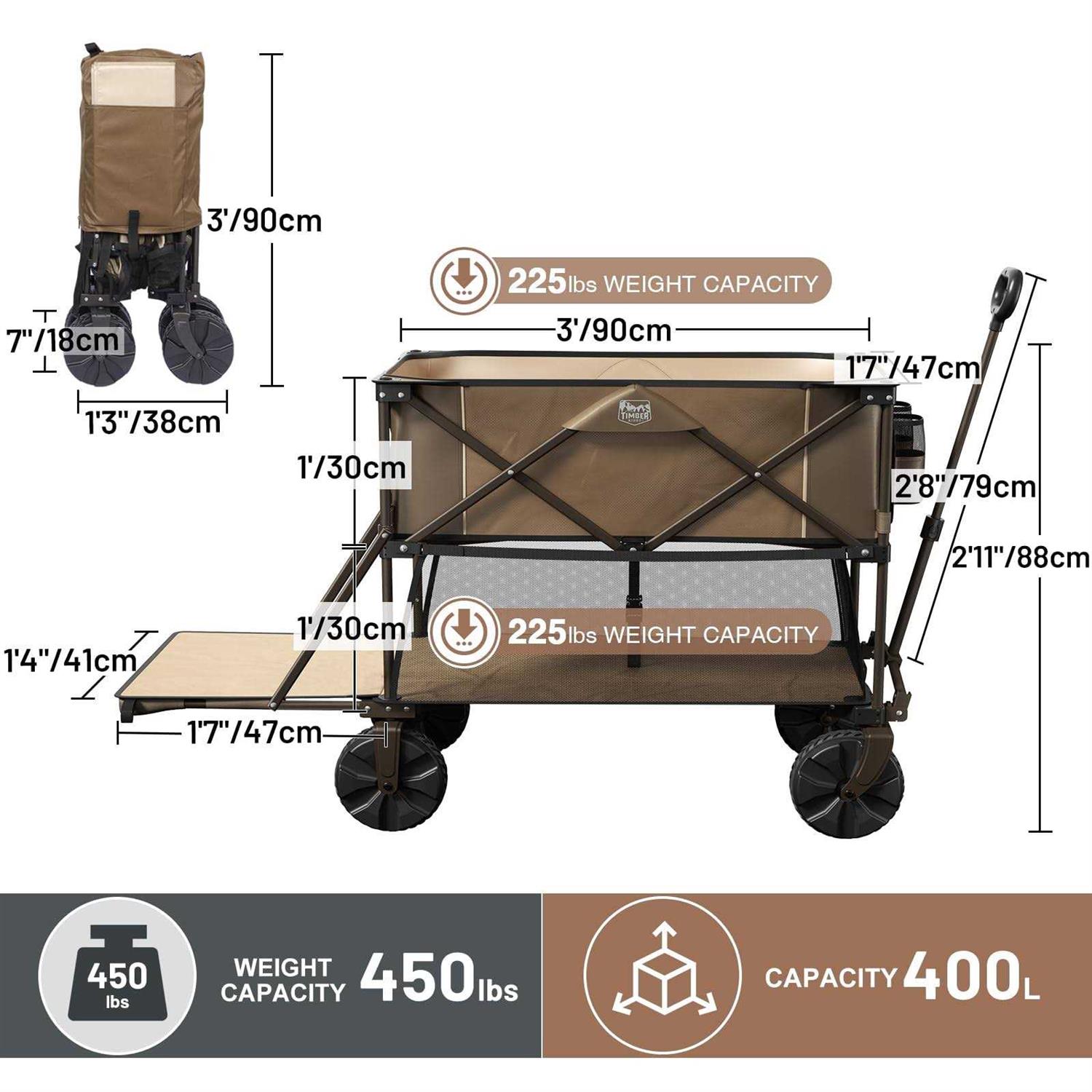 TIMBER RIDGE 400L Large Capacity Folding Double Decker Wagon 54 Extra Long Extender Wagon Cart - Cheap Fitting