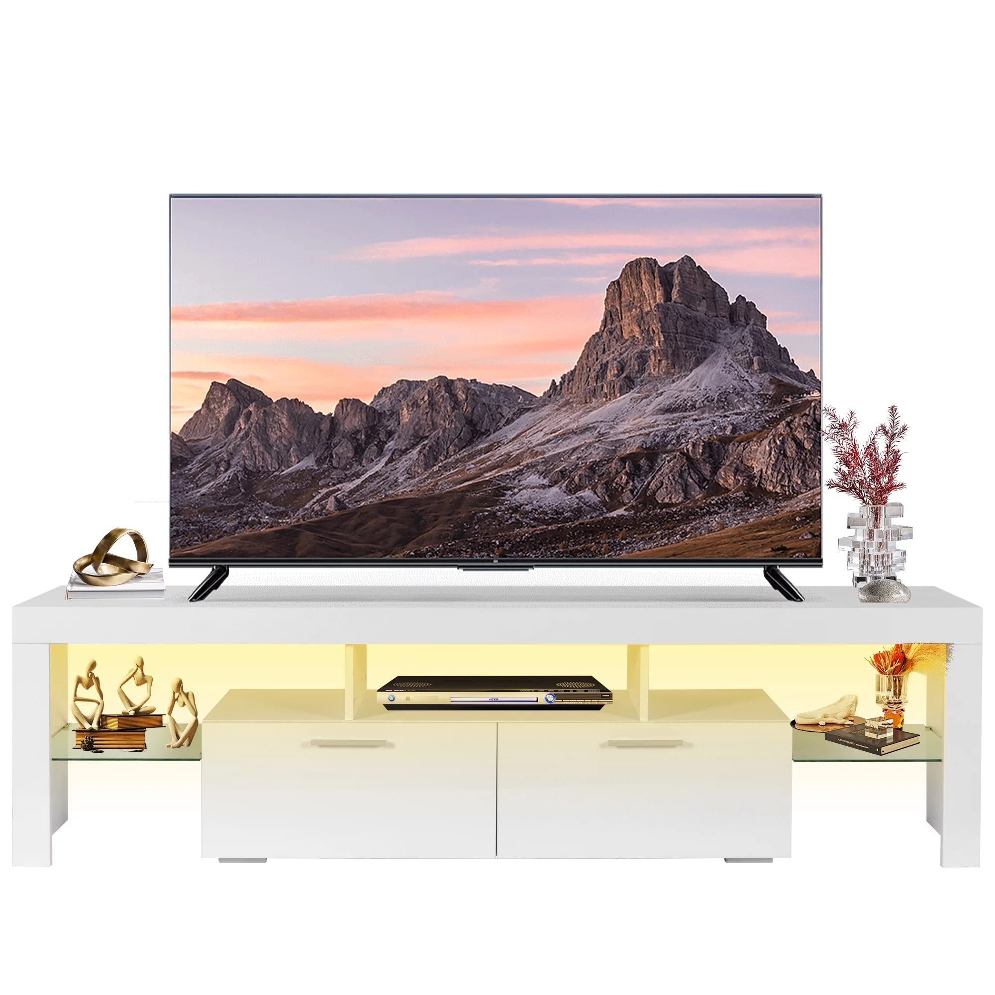 SESSLIFE Black TV Stand for 70 Inch TV, Modern TV Cabinet with 16 Color LED Light - Cheap Fitting