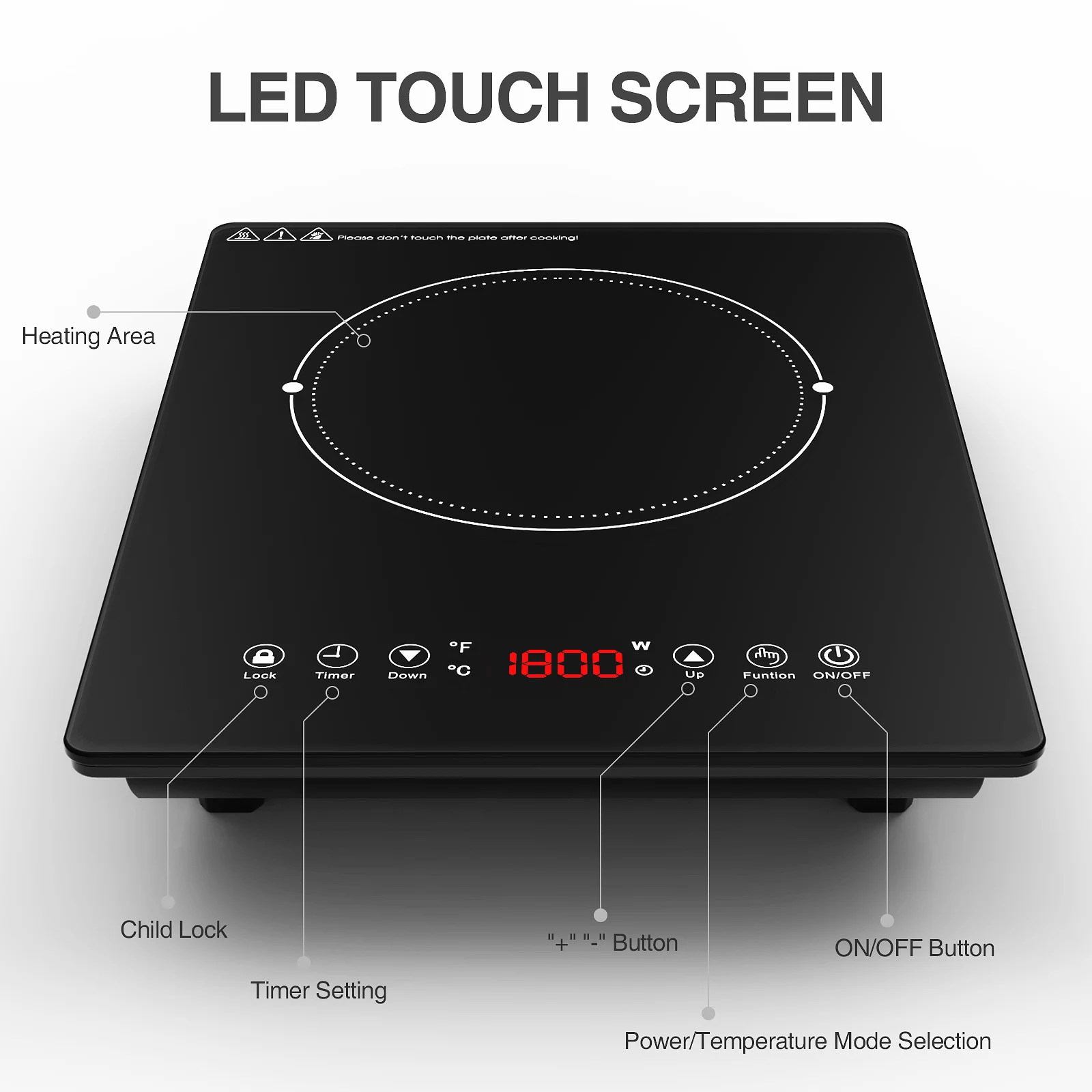 Induction Cooktop, 1800W Electric Cooktop 9 Power & 9 Temperature Levels, Child Lock & Timer, 110V - Cheap Fitting