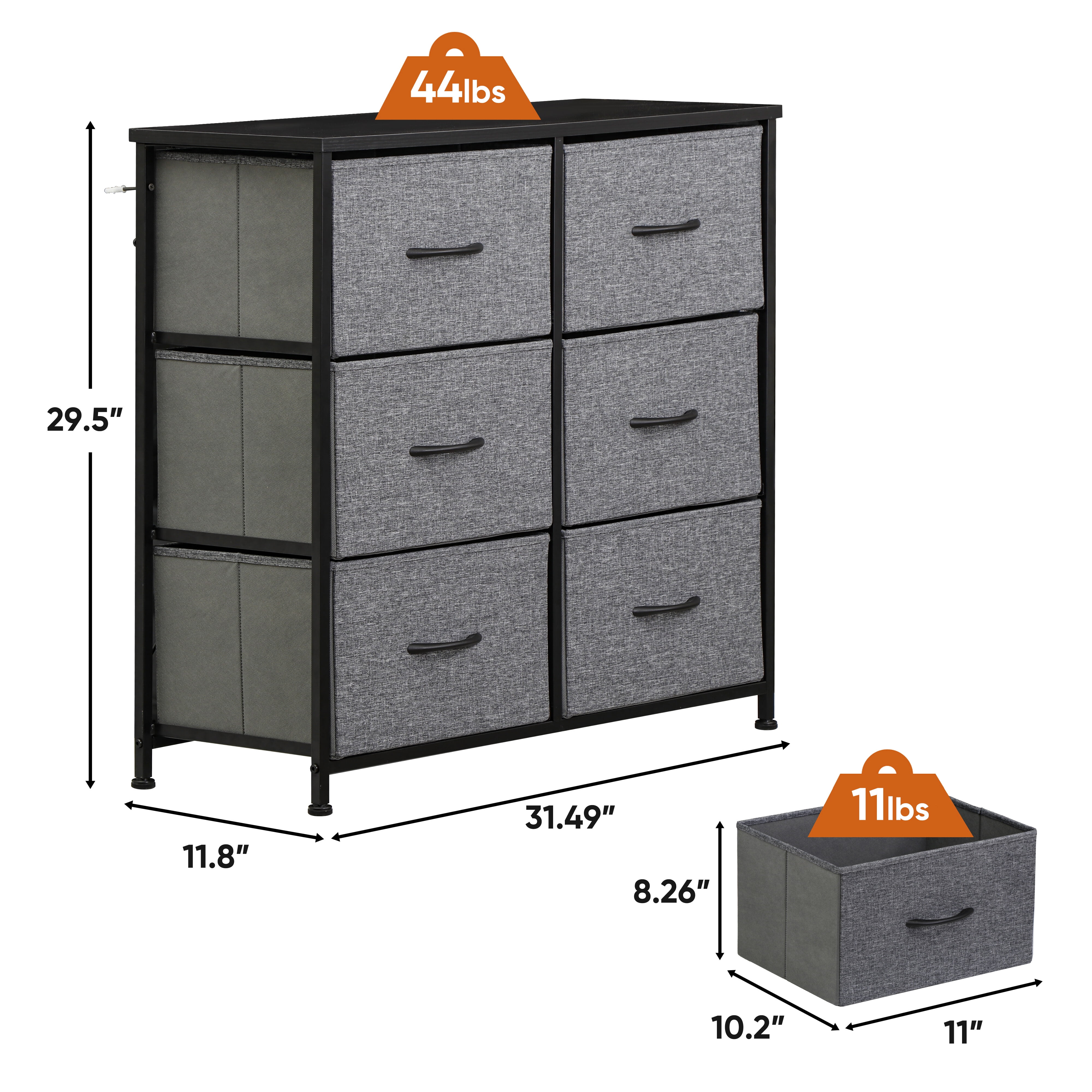 HomGarden 6 Drawer Fabric Storage Dresser Wide Chest of Drawers for Bedroom Living Room Adult Gray - Cheap Fitting