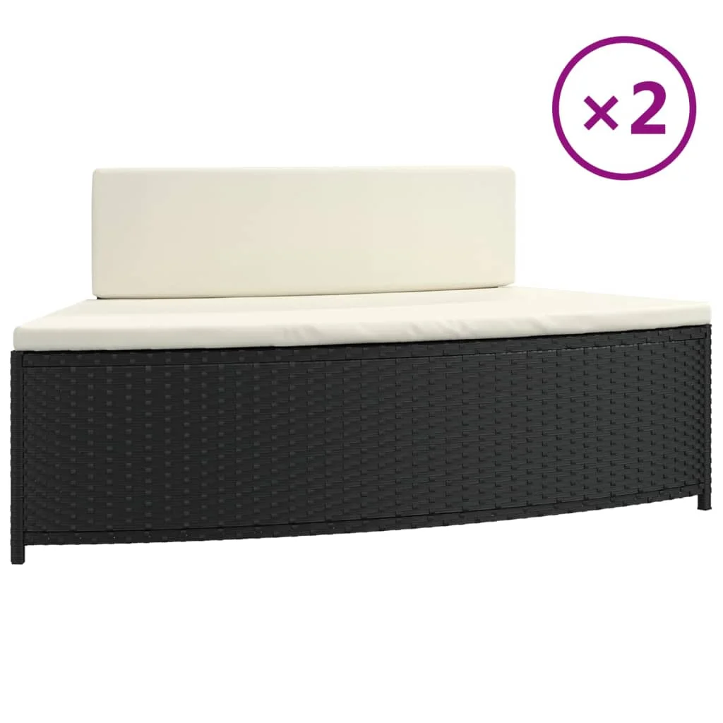 Dcenta Spa Benches with Cushions 2 pcs Black Poly Rattan - Cheap Fitting
