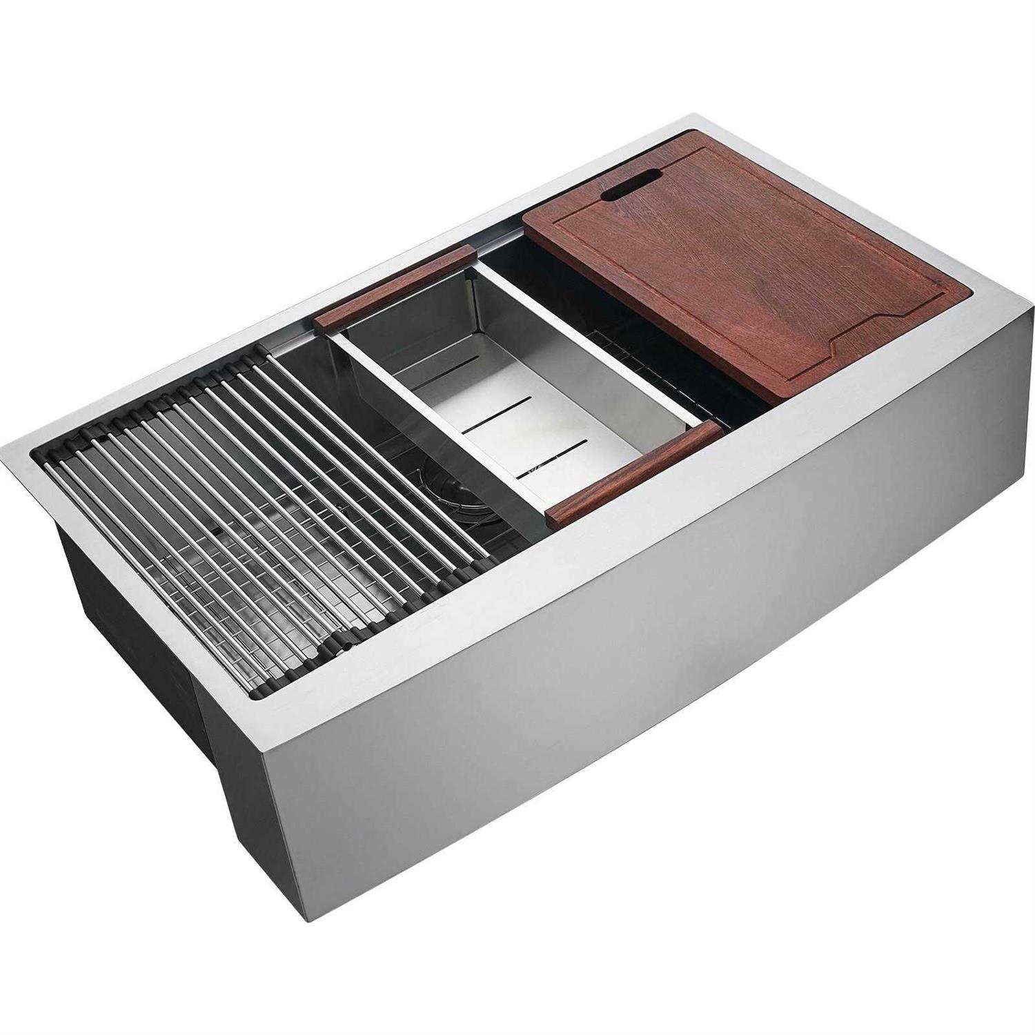 VEVOR Farmhouse Kitchen Sink 304-Stainless Steel Drop-In Sinks 33 In. Top Mount Single Bowl Basin - Cheap Fitting