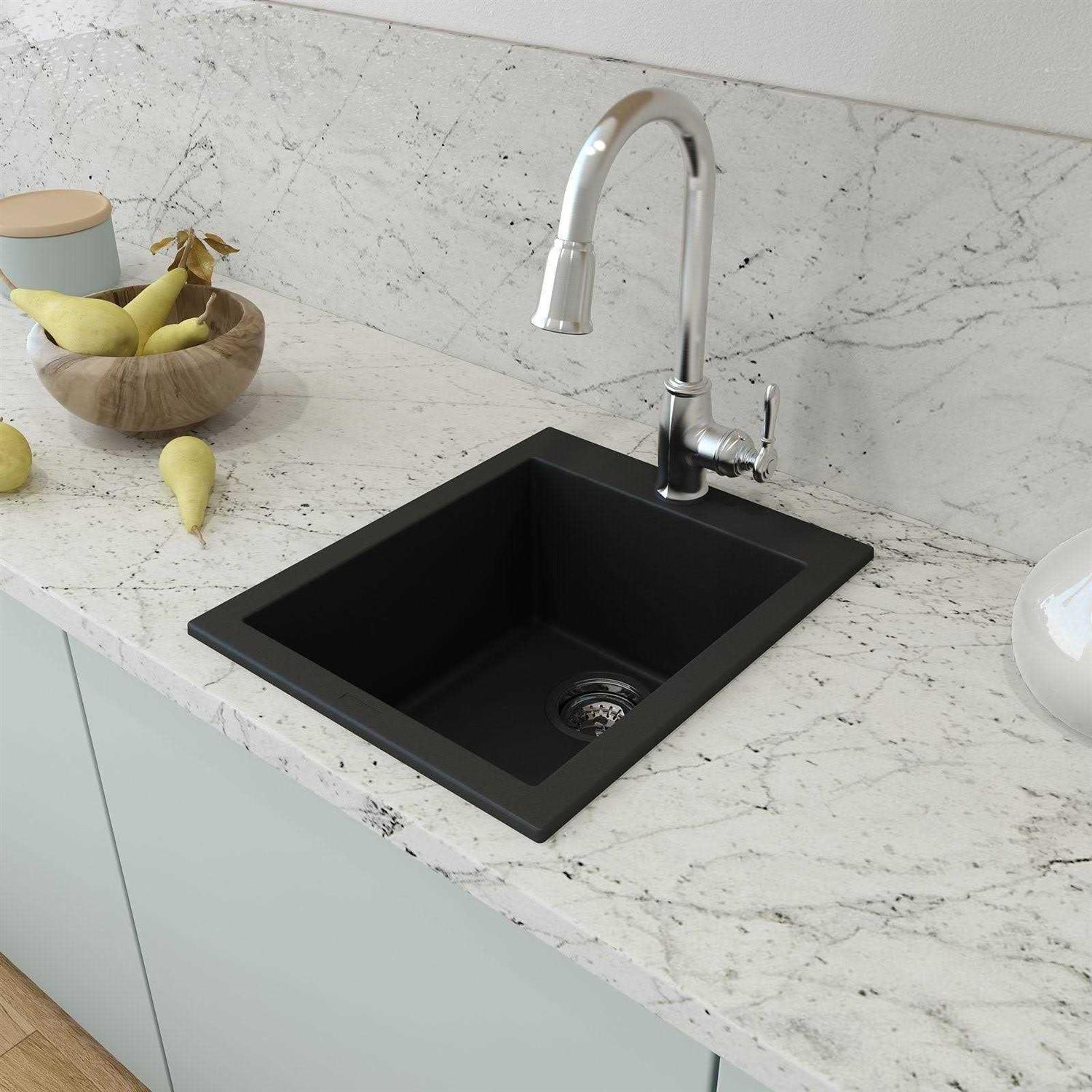 BOCCHI Campino Uno Dual Mount Granite Composite 16 in. Single Bowl Bar Sink with Strainer 1608 - Cheap Fitting