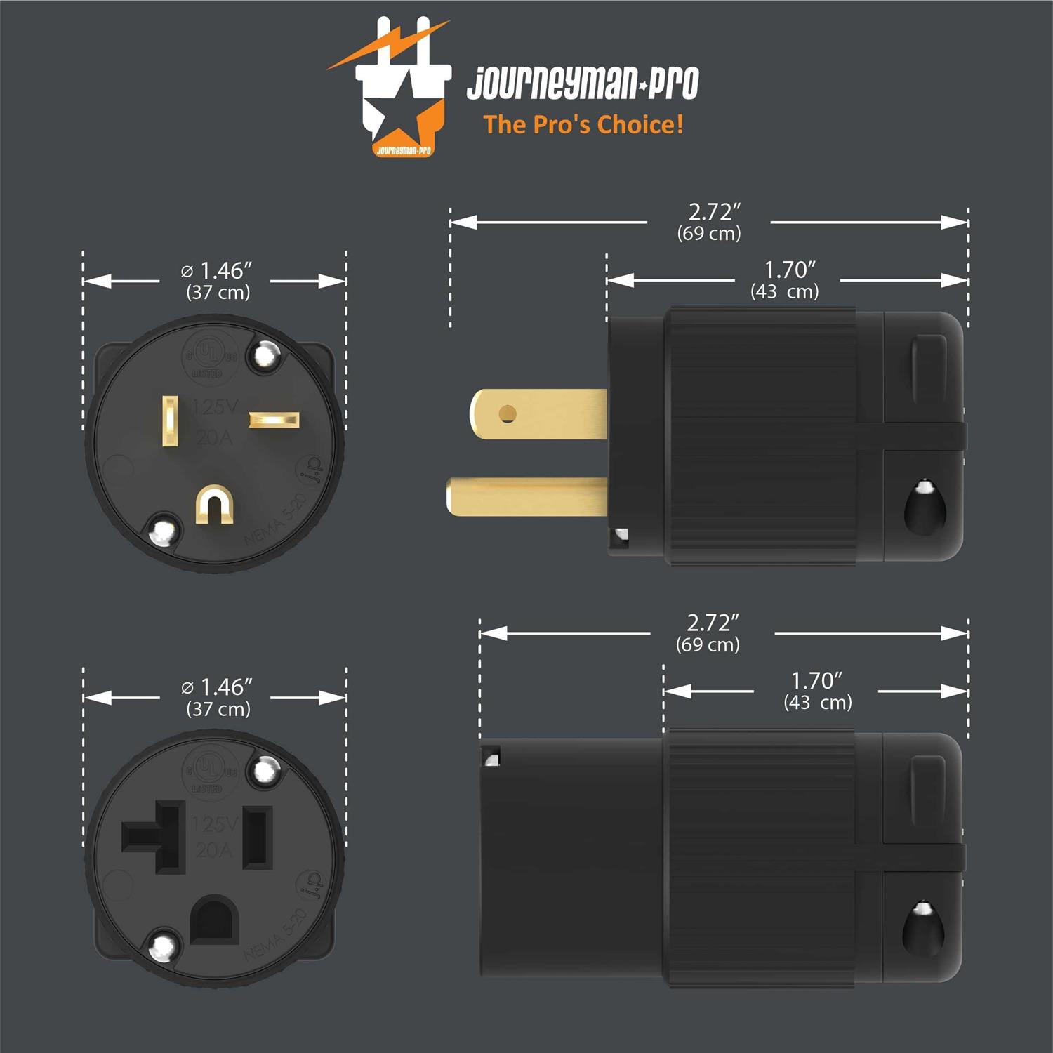 Journeyman-pro 520pc Plug & Connector Set 20 Amp 120-125 Volt Nema 5-20p + 5-20c - Cheap Fitting