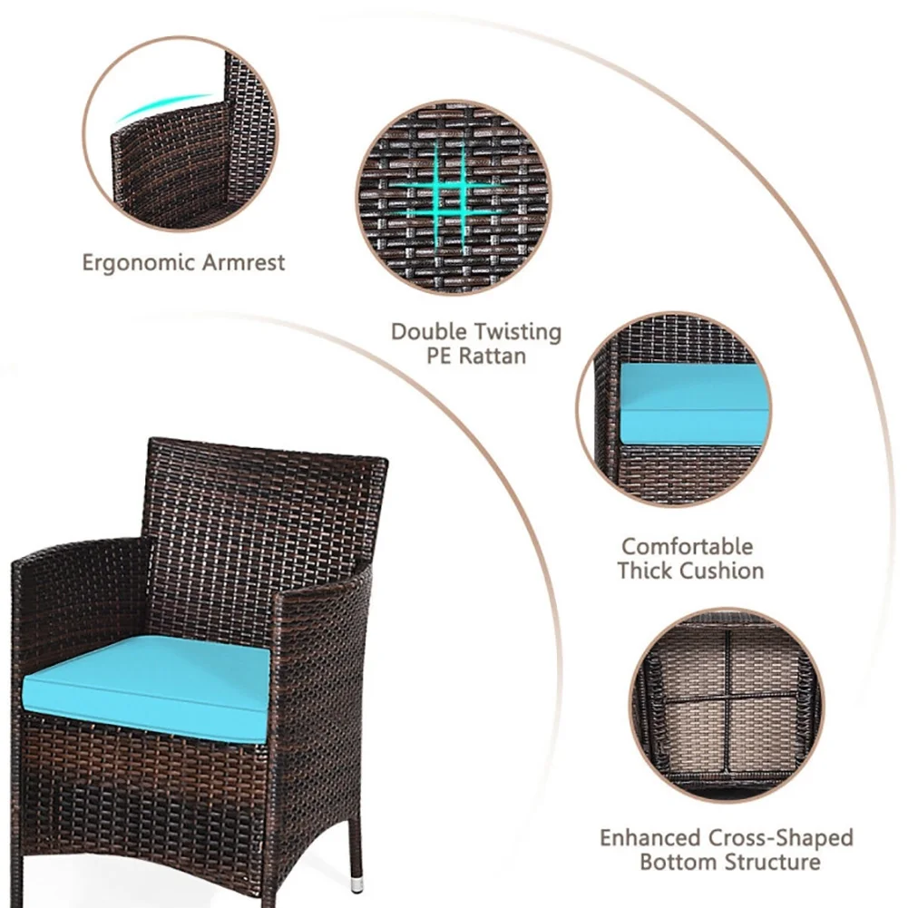 Kadyn 3 Piece Patio Conversation Set Outdoor Rattan Wicker Furniture Set with Coffee Table & Chairs Patio Bistro with Seat Cushions for Garden Balcony Backyard Poolside - Cheap Fitting