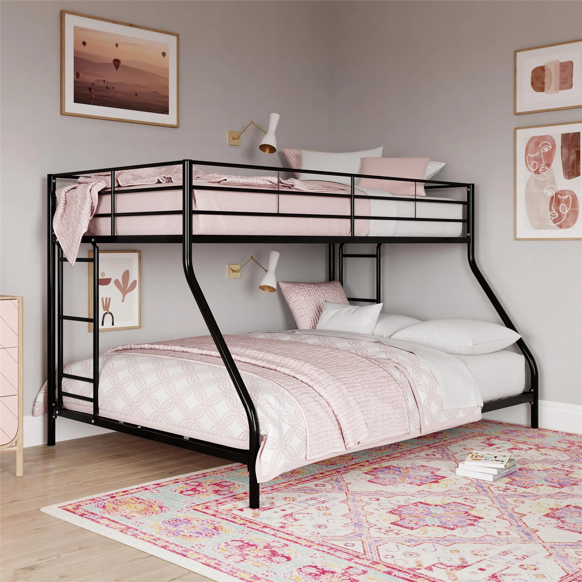 Mainstays Small Space Junior Twin over Full Low Profile Metal Bunk Bed, Black - Cheap Fitting