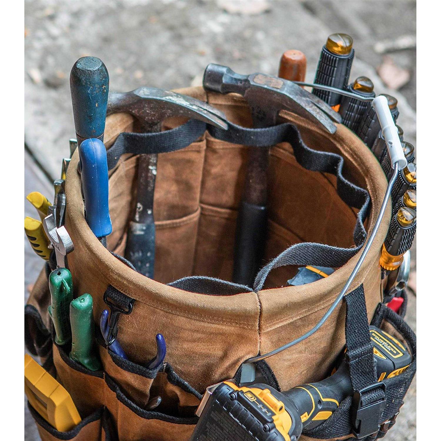 Readywares Waxed Canvas Tool Bucket Organizer Heavy Duty with 58 Pockets - Cheap Fitting
