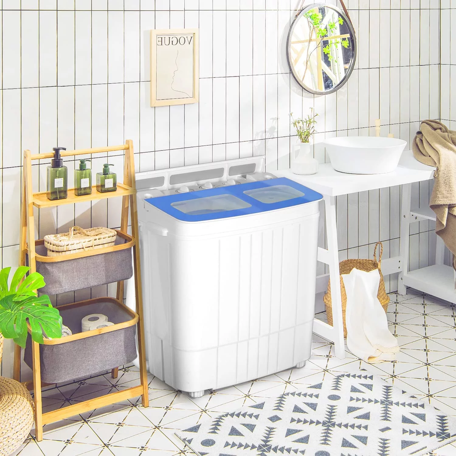 Suncrown Portable Mini Washing Machine Compact Twin Tub Washer and Spin Dryer Combo, Blue - Cheap Fitting