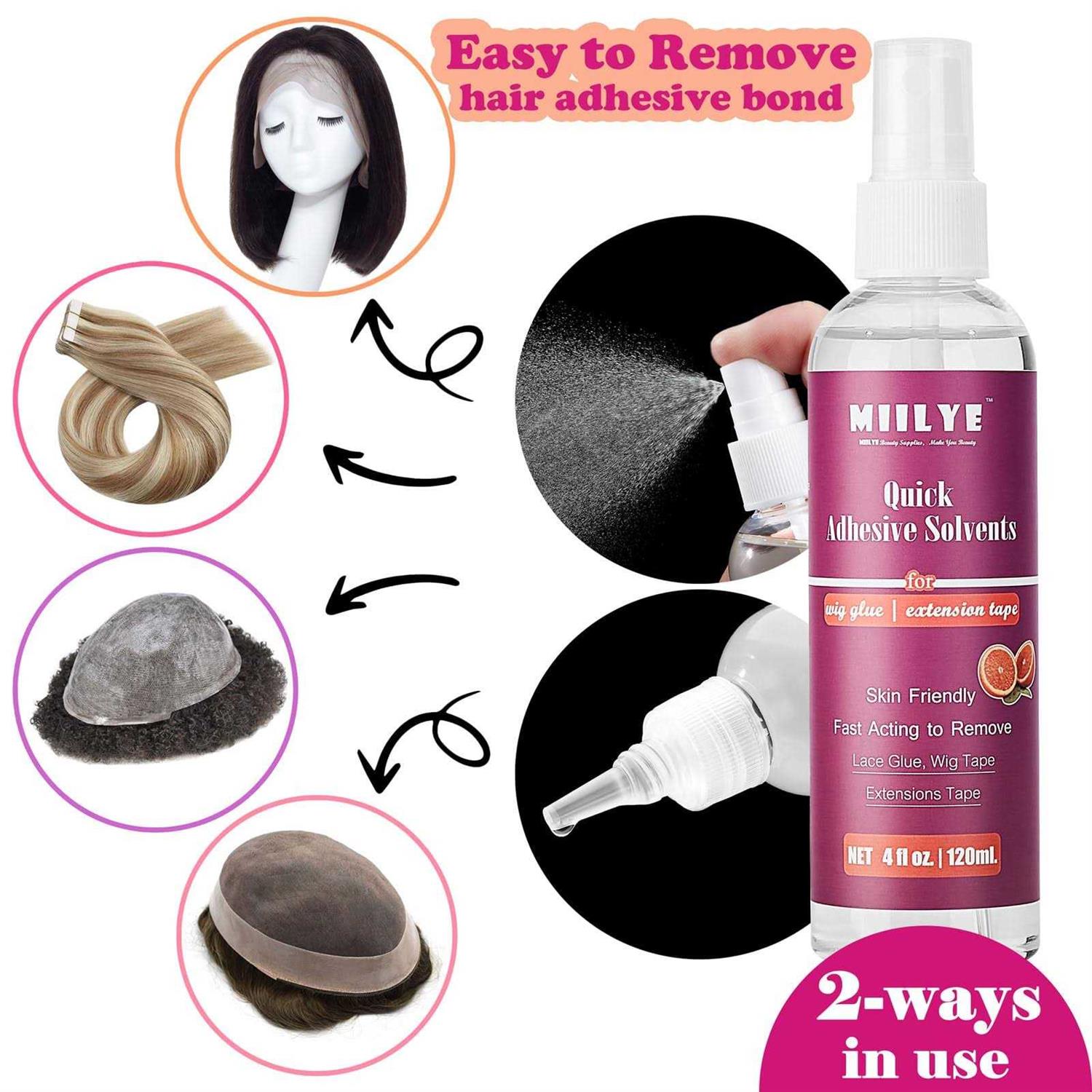 MIILYE Lace Glue Remover/ Tape in Extension Remover Spray 4OZ/120ml Wig Remover for Front Lace Wig Fast Removes Double Sided Adhesive Tape Hair - Cheap Fitting