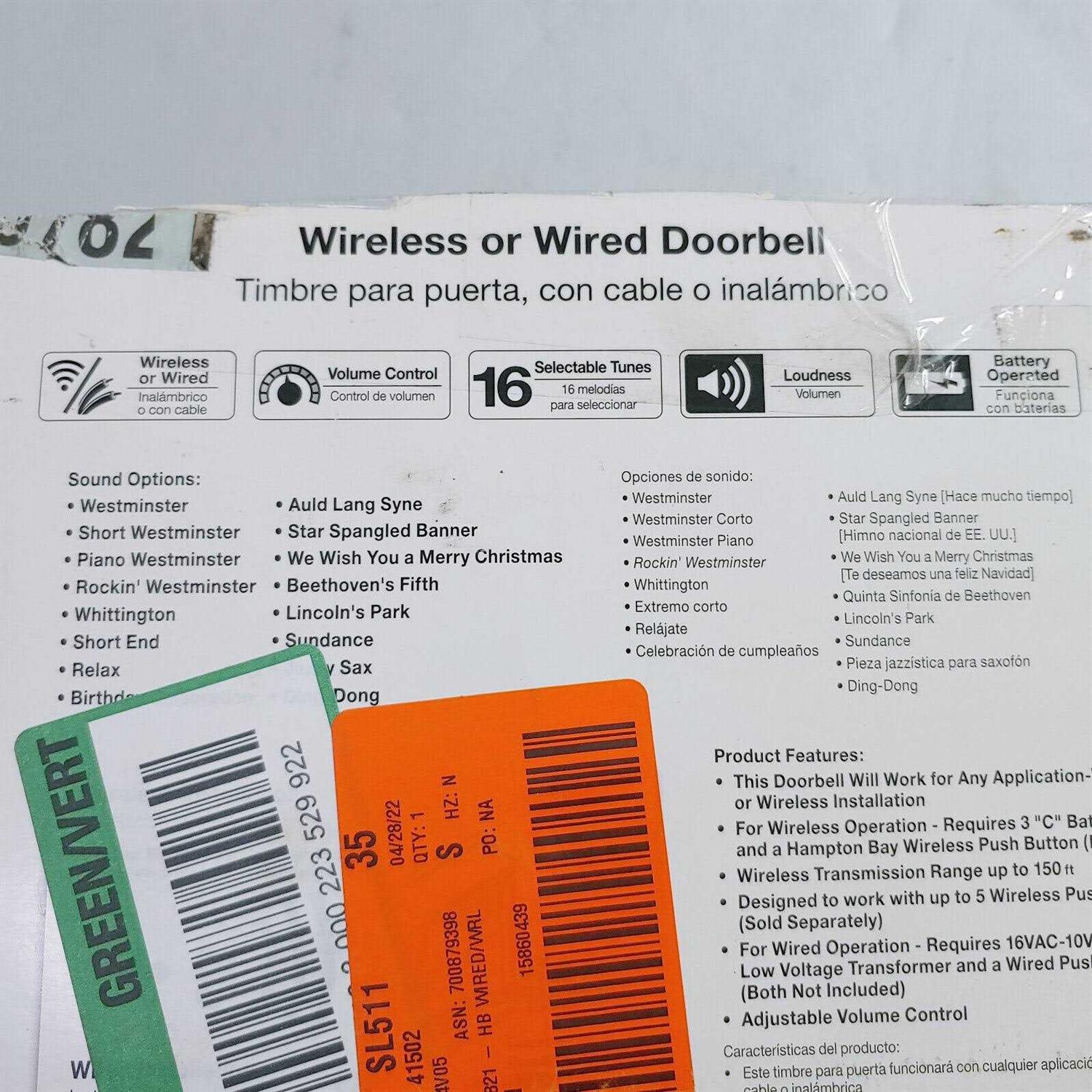 Hampton Bay Wireless or Wired Door Bell - Cheap Fitting