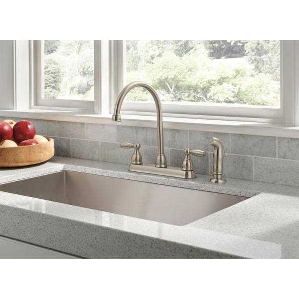 Delta Foundations 2-Handle Standard Kitchen Faucet with Side Sprayer Stainless - Cheap Fitting