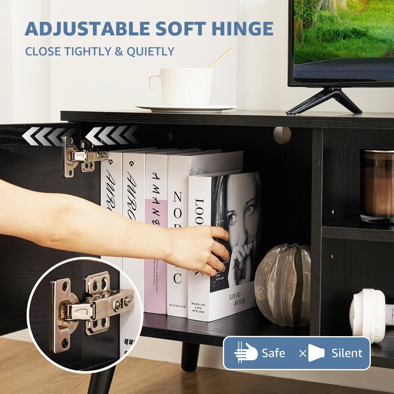 CONCETTA Modern TV Stand for 55 60 inch TV, Mid Century Entertainment Centre, Media Console Table with Storage for Living Room, Office, Brown - Cheap Fitting