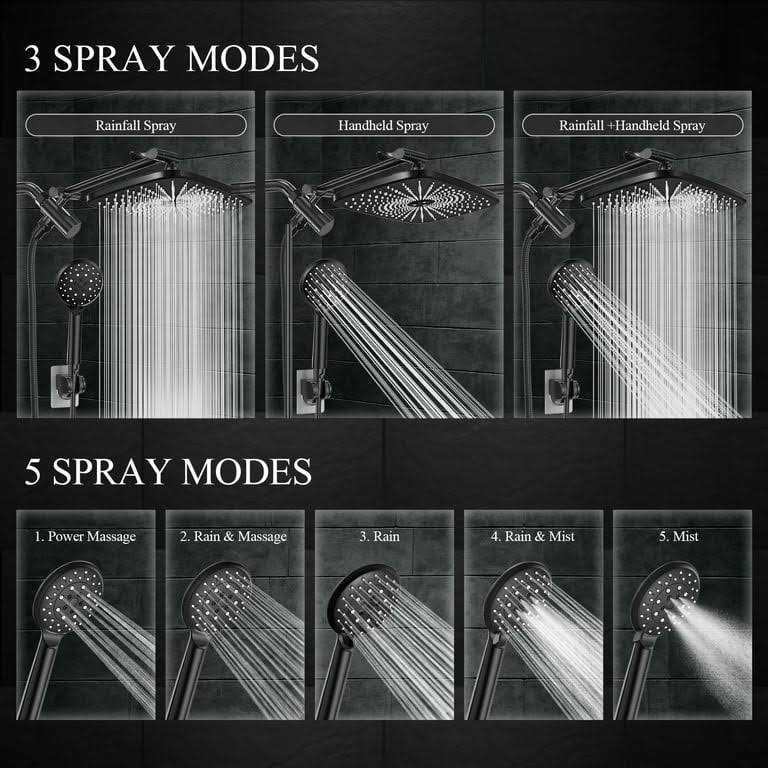 5-setting High Pressure Shower Head, 12 inch Rain Shower Head with Handheld and Hose - Cheap Fitting