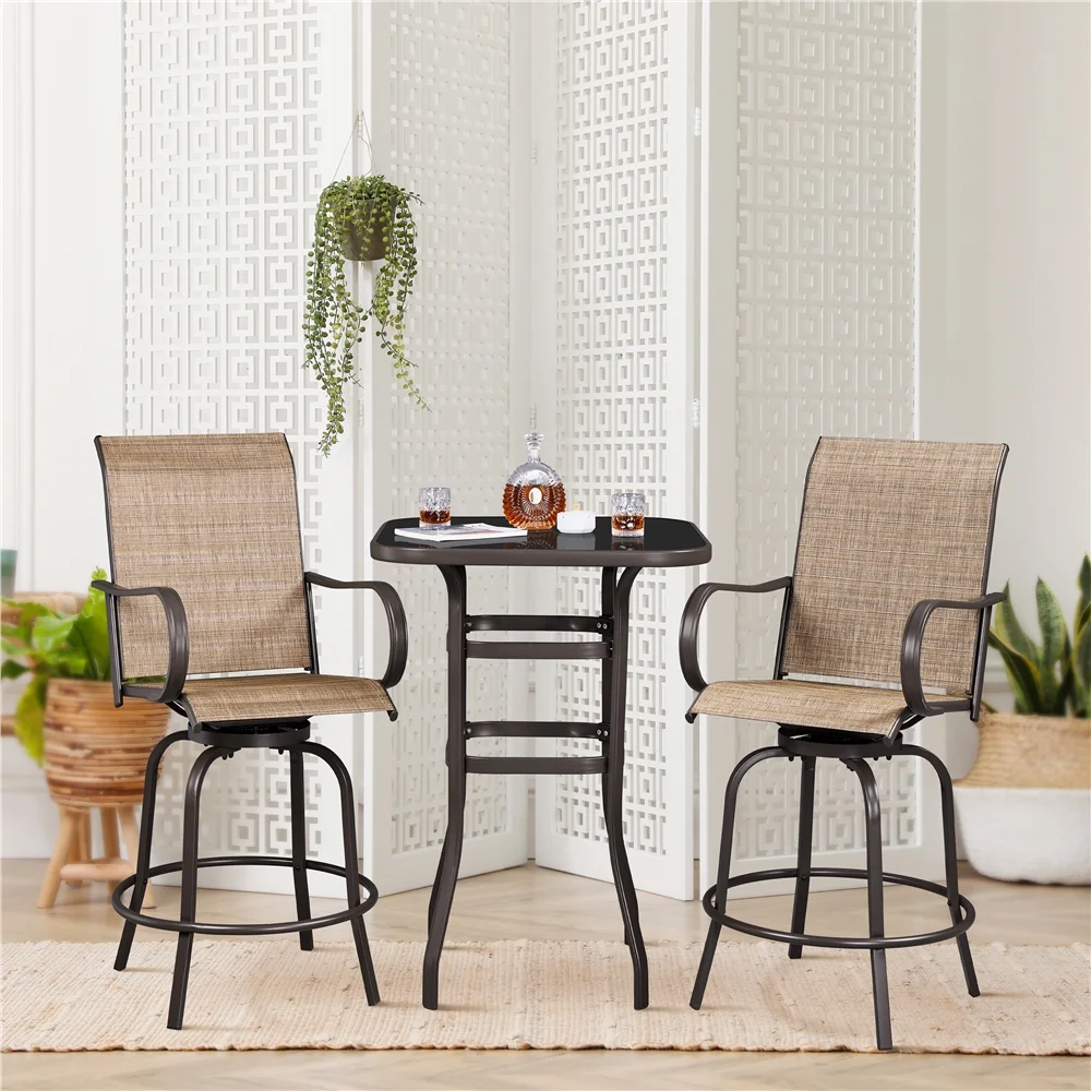 Topeakmart Outdoor Patio Bistro Table Bar Height Counter Tall Table with Tempered Glass Tabletop, Black - Cheap Fitting