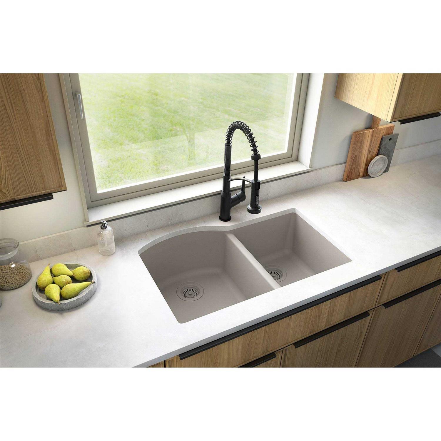 Karran Undermount Quartz 32 in. 60/40 Double Bowl Kitchen Sink Kit QU-610 - Cheap Fitting