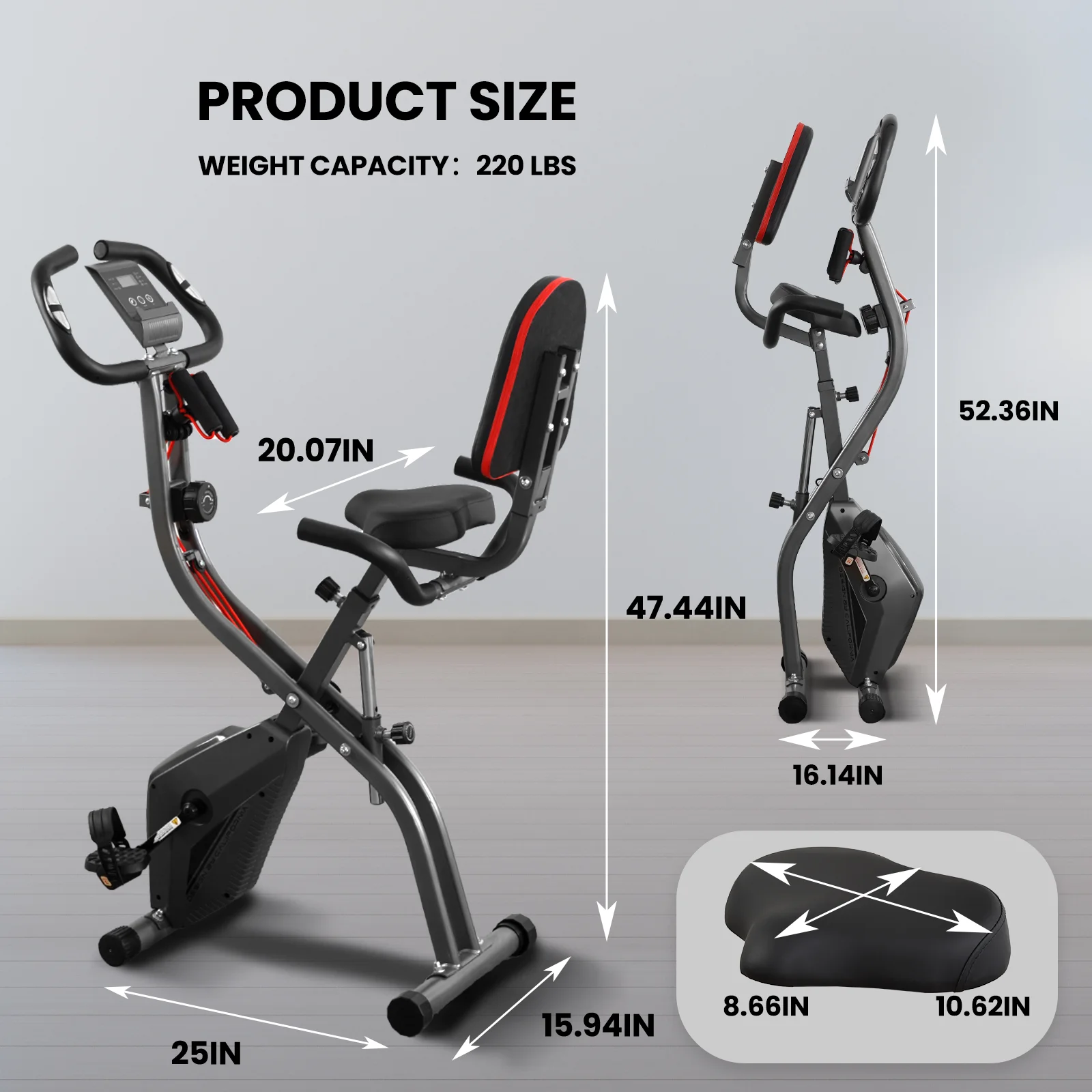 Exercise Bike 3-in-1 Folding Stationary Exercise Equipment 265 LBS Weight Capacity - Cheap Fitting