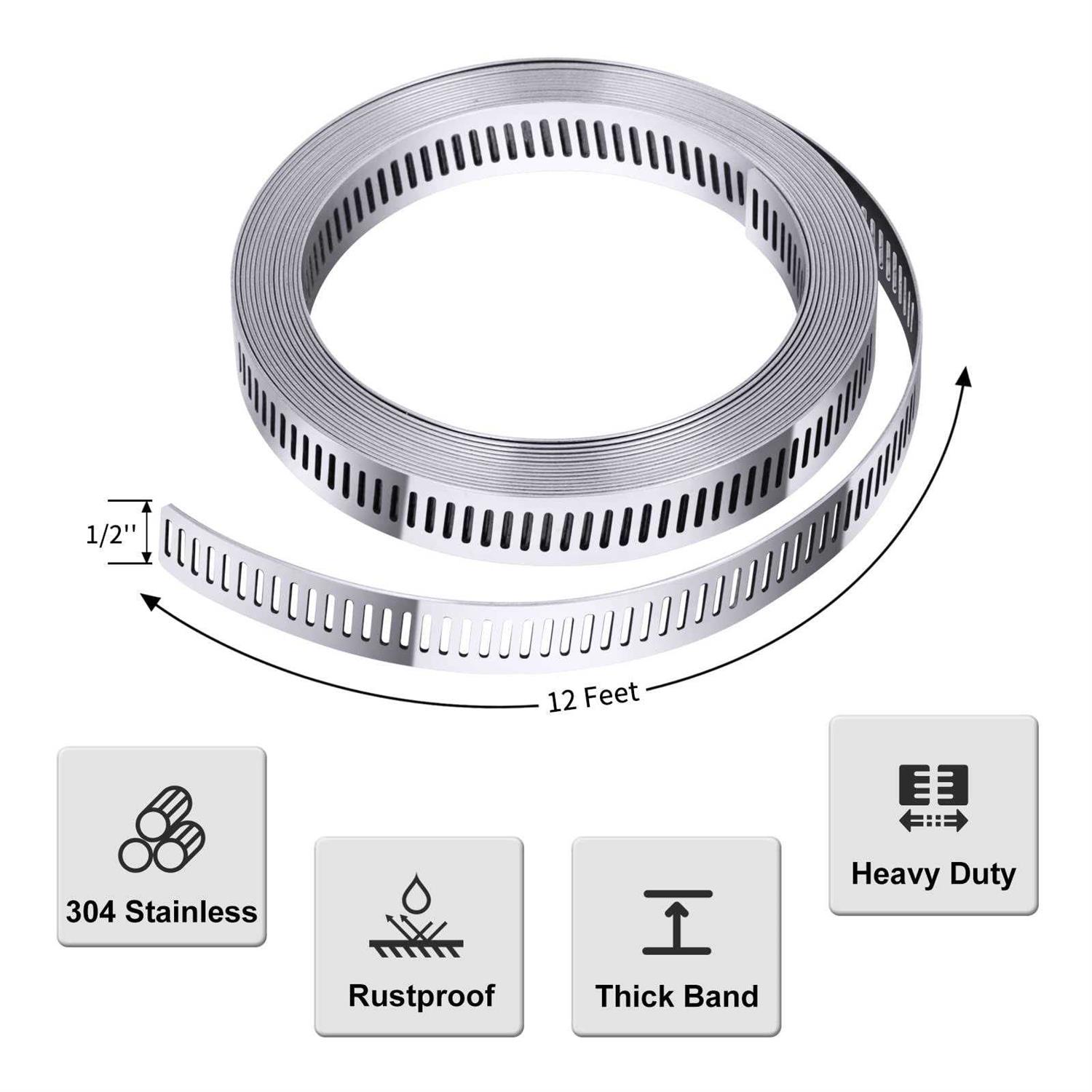 Steelsoft 304 Stainless Steel Hose Clamp Assortment Kit Diy Cut-to-fit 12 Ft Metal Strap+8 Stronger Fasteners,Large Adjustable Worm Gear Band Hose - Cheap Fitting