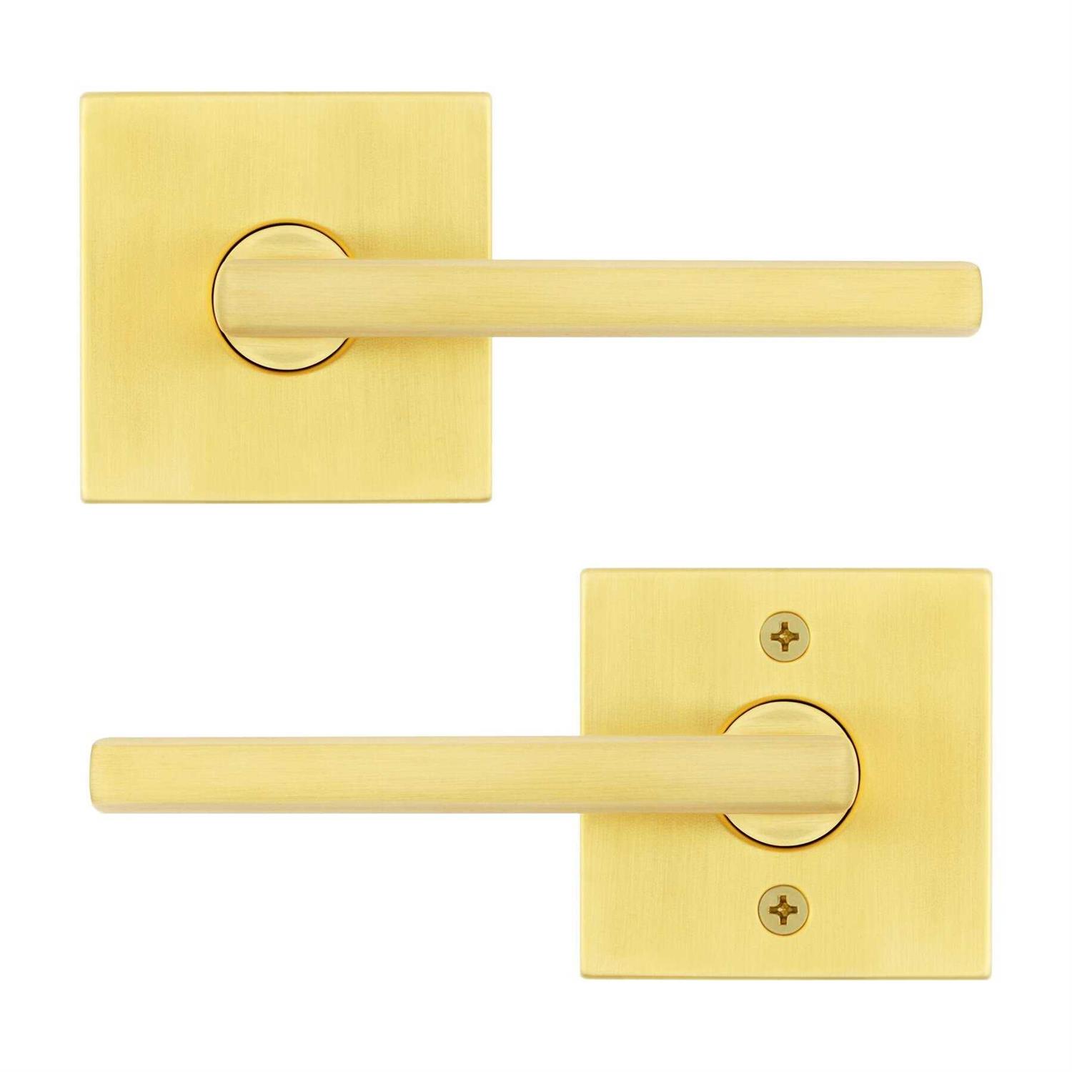 Kwikset Halifax Square Satin Brass Passage Hall/Closet Handle Door Lever 97200-923 - Cheap Fitting