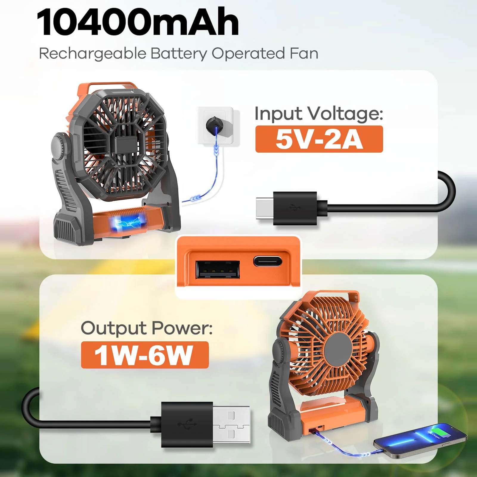 GVDV Camping Fan with LED Lantern, 10400mah Portable Battery Operated Outdoor Fan, Personal Rechargeable Fan for Travel, Hiking, Fishing, Picnice - Cheap Fitting