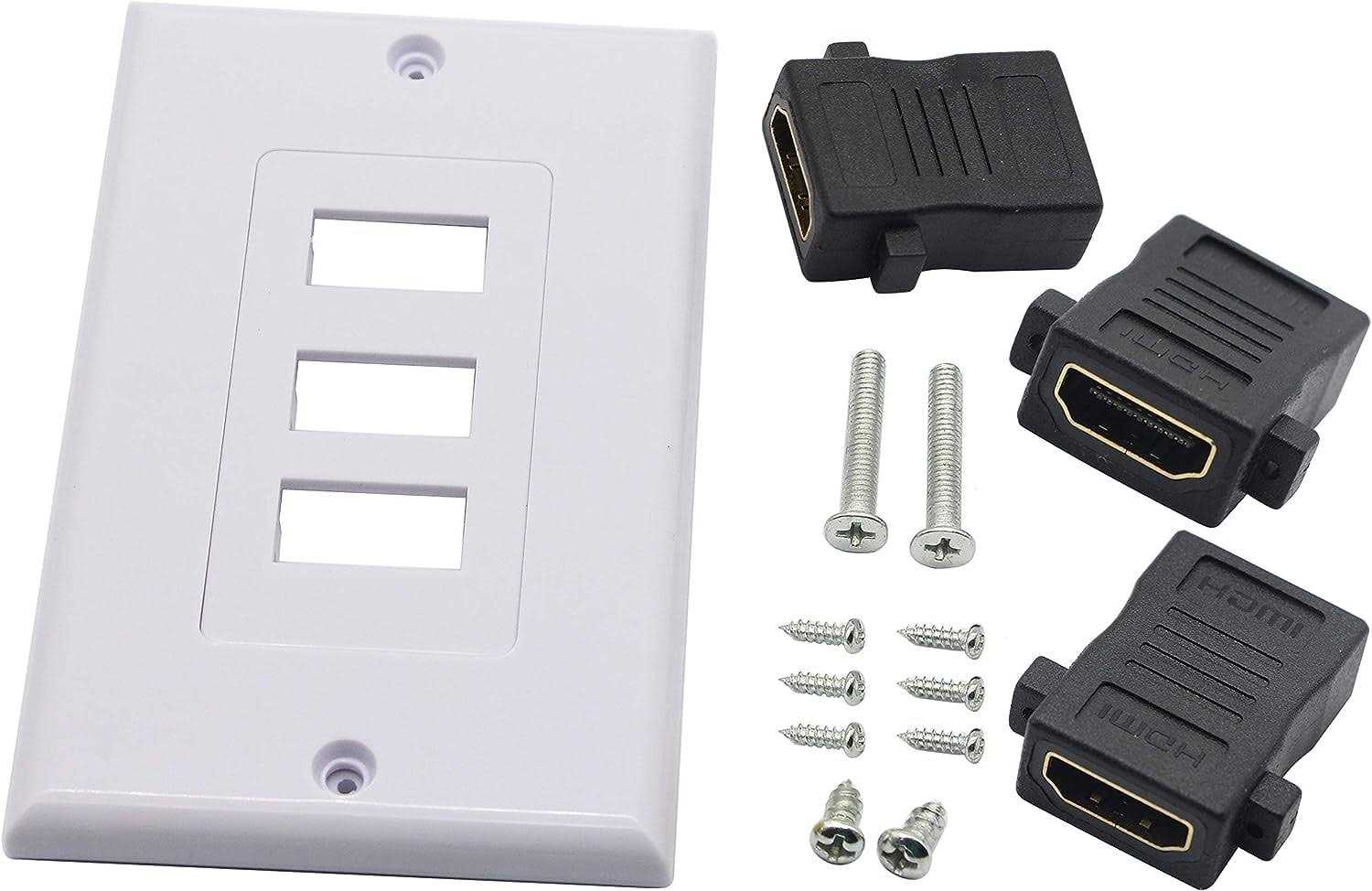 zdyCGTime 3 Port HDMI 2.0 Decorative Wall Plate HDMI Component Composite Audio Video Wall Outlet Mount Panel - Cheap Fitting