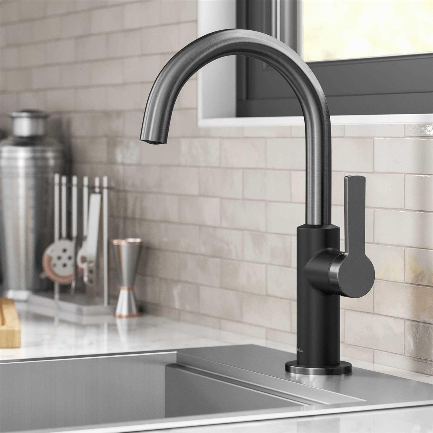 Kraus Oletto Single Handle Kitchen Bar Faucet in Matte Black / Spot Free KPF-2822MBSFSB - Cheap Fitting