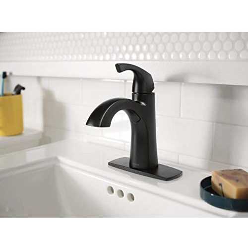 Moen Lindor Matte Black Single Hole 1-handle Bathroom Sink Faucet with Drain and Deck Plate | 84505BL - Cheap Fitting