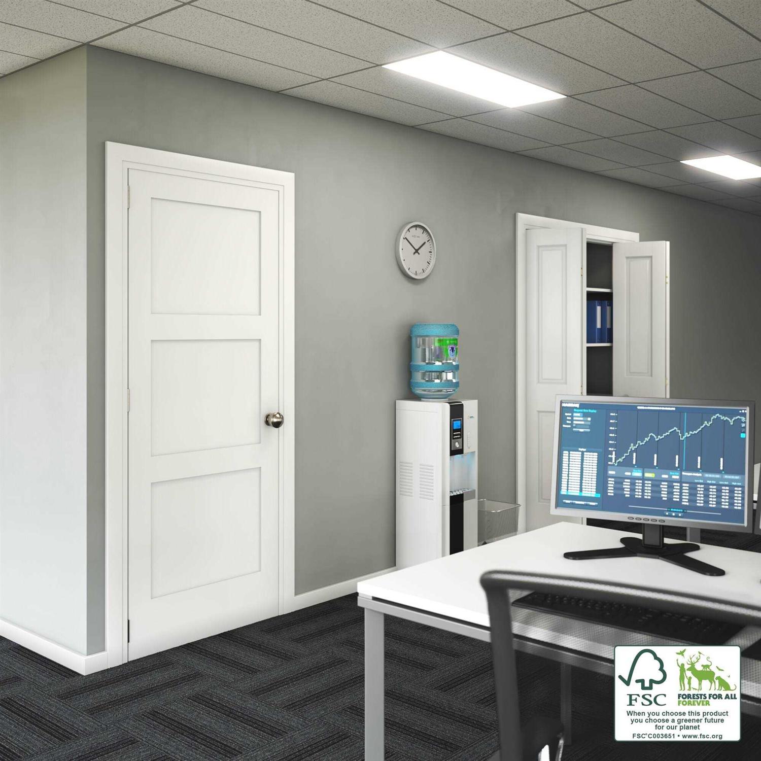 EightDoors 80 in. x 1-3/8 in. Shaker White Primed 3-Panel Equal Solid Core Wood Interior Door Slab - Cheap Fitting