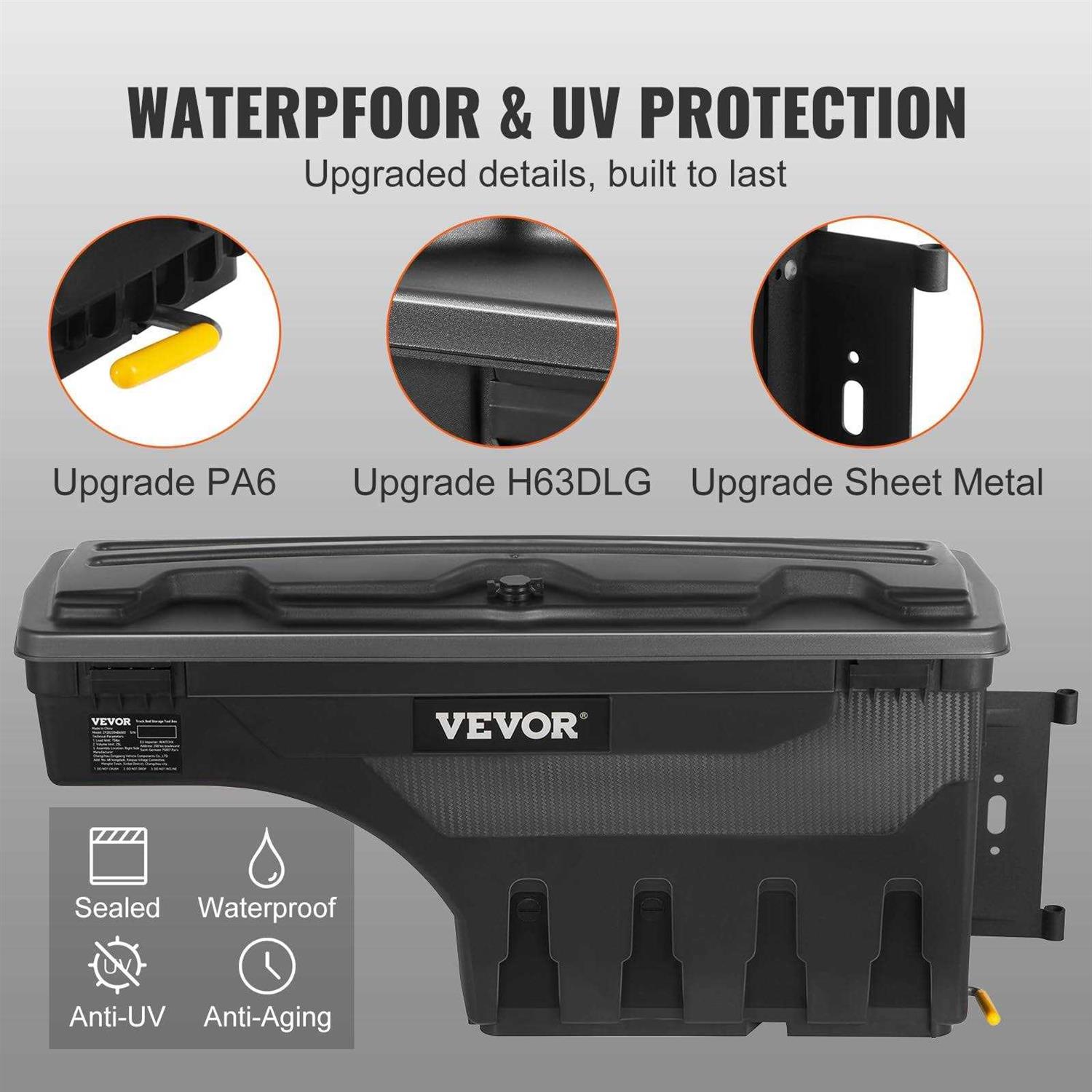 VEVOR Truck Bed Storage Box Lockable Lid Waterproof ABS Wheel Well Tool Box 6.6 Gal/20 L - Cheap Fitting